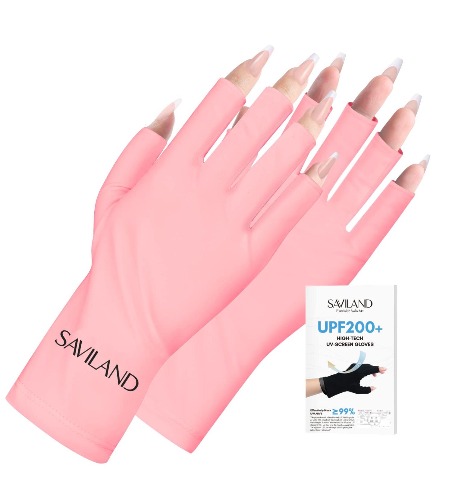 Saviland UV Gloves for Gel Nails - UPF200+ Protection for Gel Manicures - Anti UVA & UVB Fingerless Gloves - Pink - Buy Online on GoSupps.com