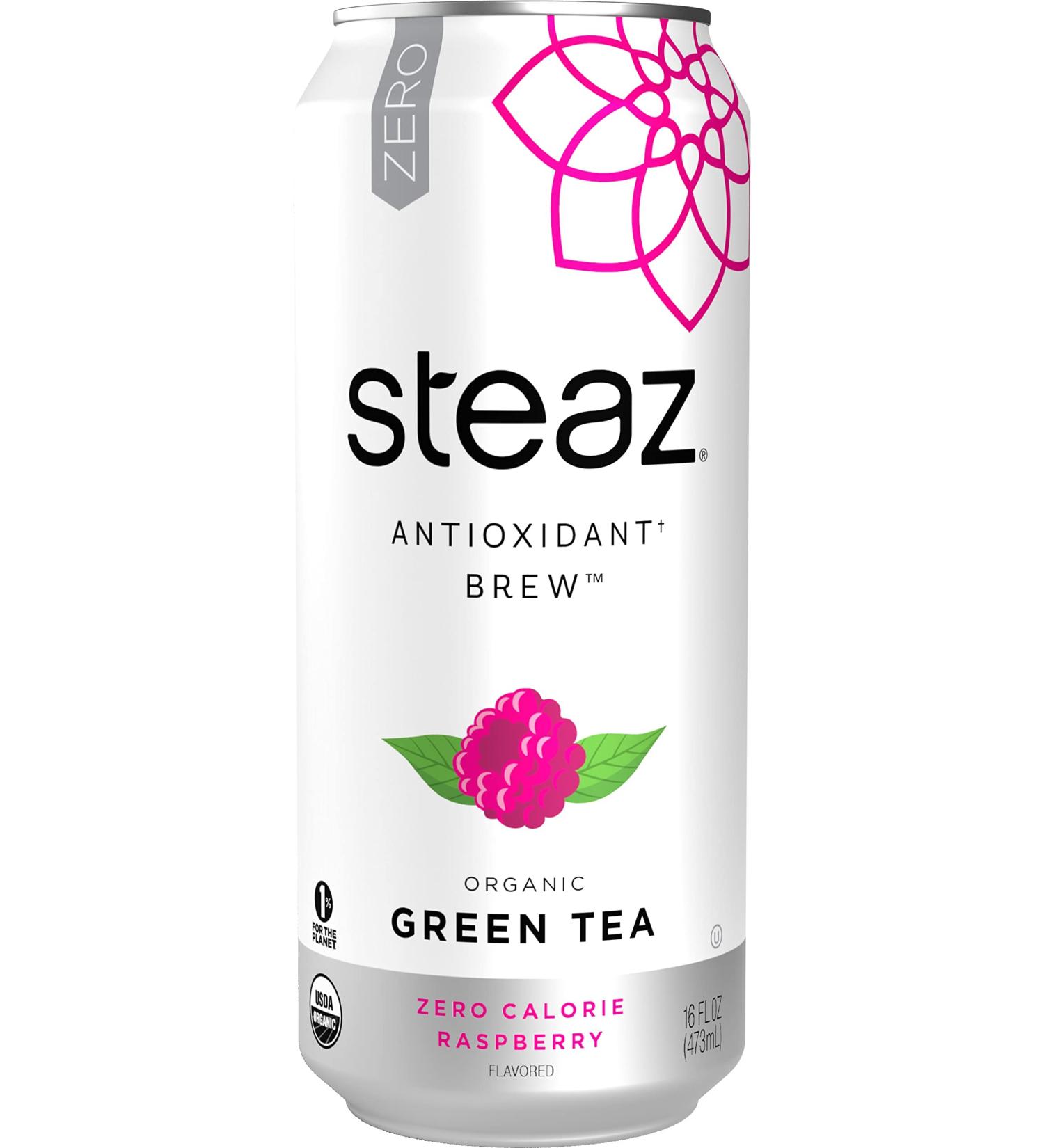 Steaz Organic Zero Calorie Raspberry Green Tea - Pack of 12 | 16 fl oz - Buy Online on GoSupps.com
