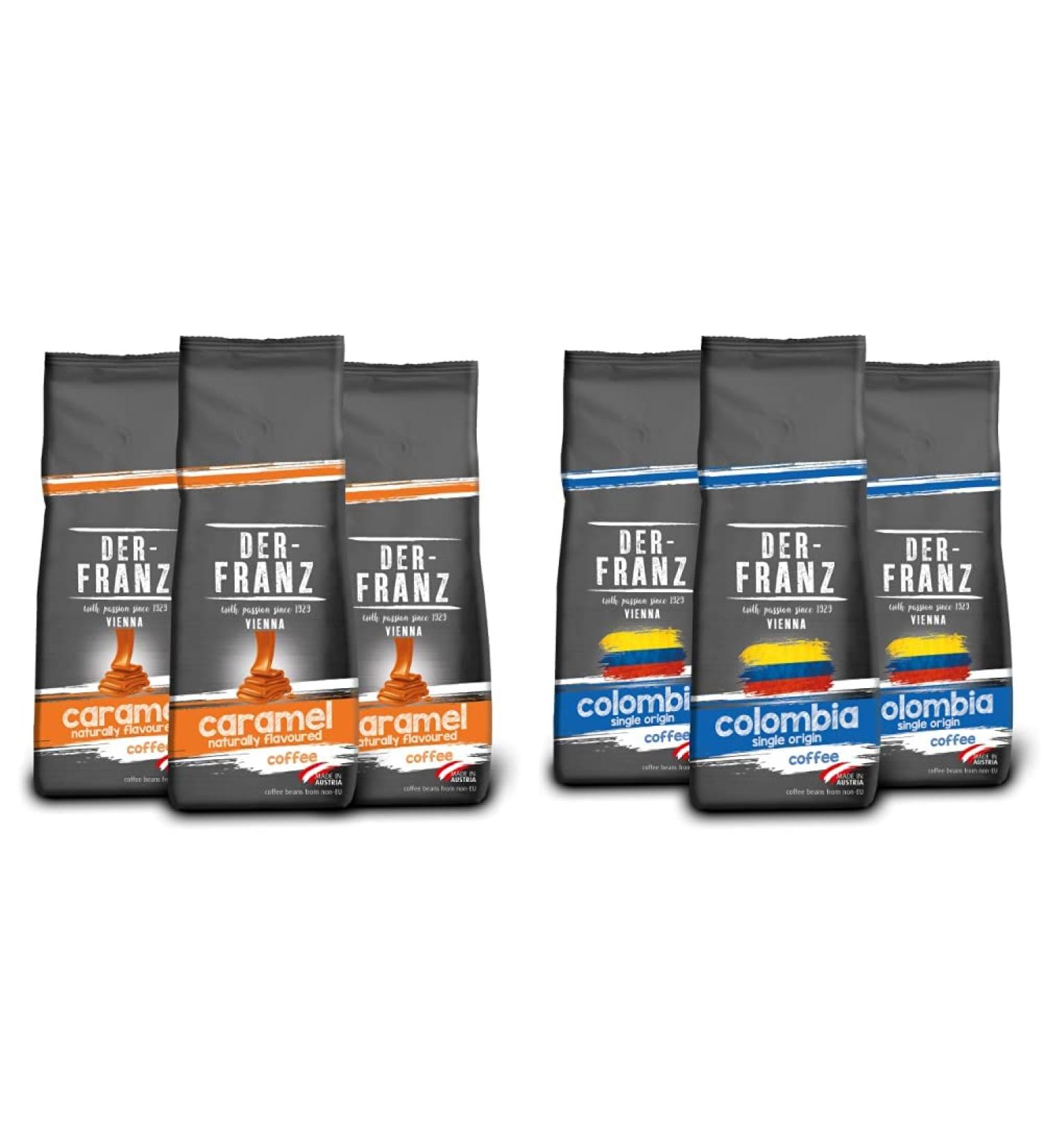 DER-FRANZ Caffeinated Ground No Tech Coffee No Caramel 500 g (Pack of 3) & - Colombia Single Origin Coffee UTZ Whole Bean 3 x 500 g + Columbia Single Coffee UTZ 3 x 500 g Caramel 500 g (Pack of 3) - Buy Online on GoSupps.com
