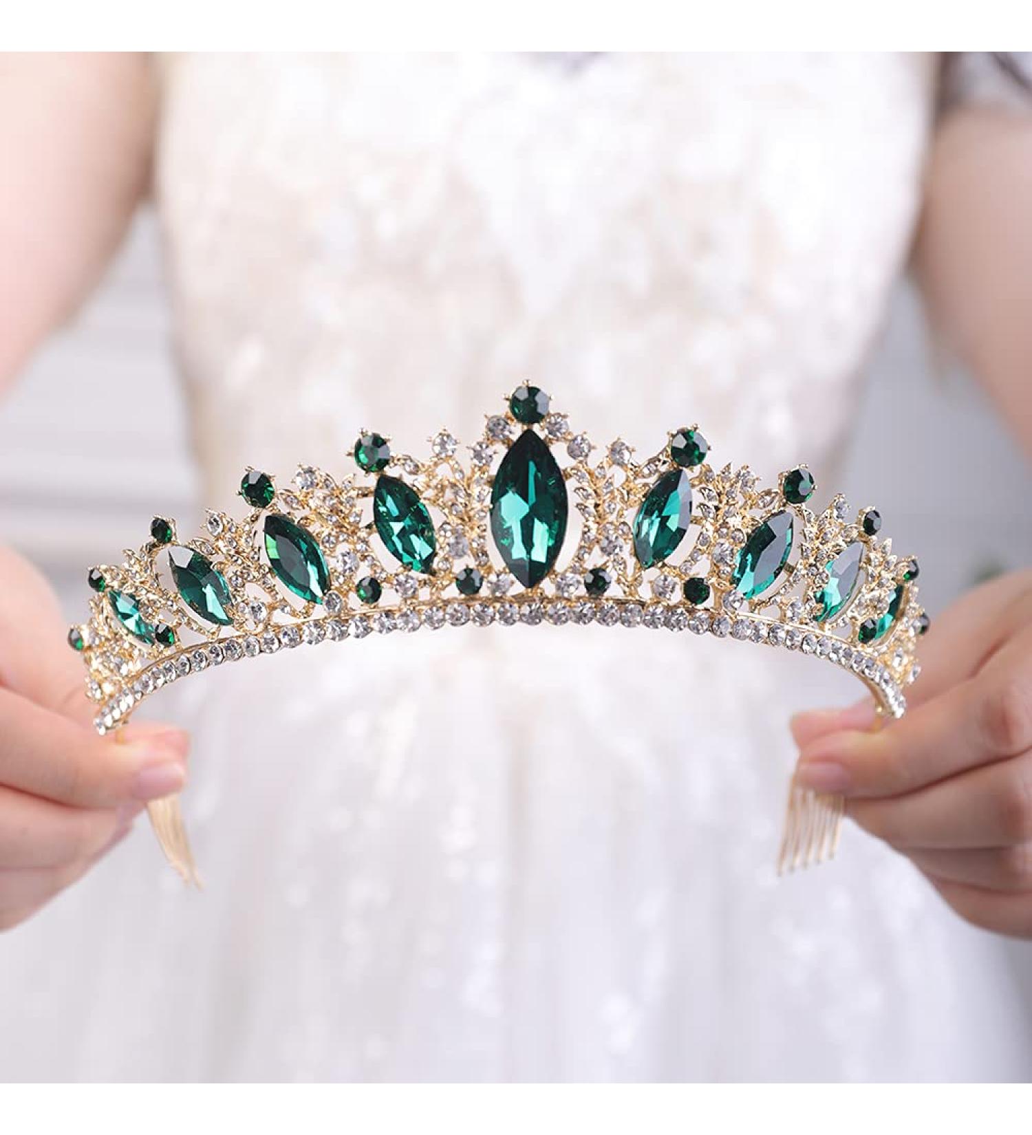 JWICOS Crystal Tiara Comb for Women - Green Queen Crown for Wedding & Bridal Party - Buy Online on GoSupps.com