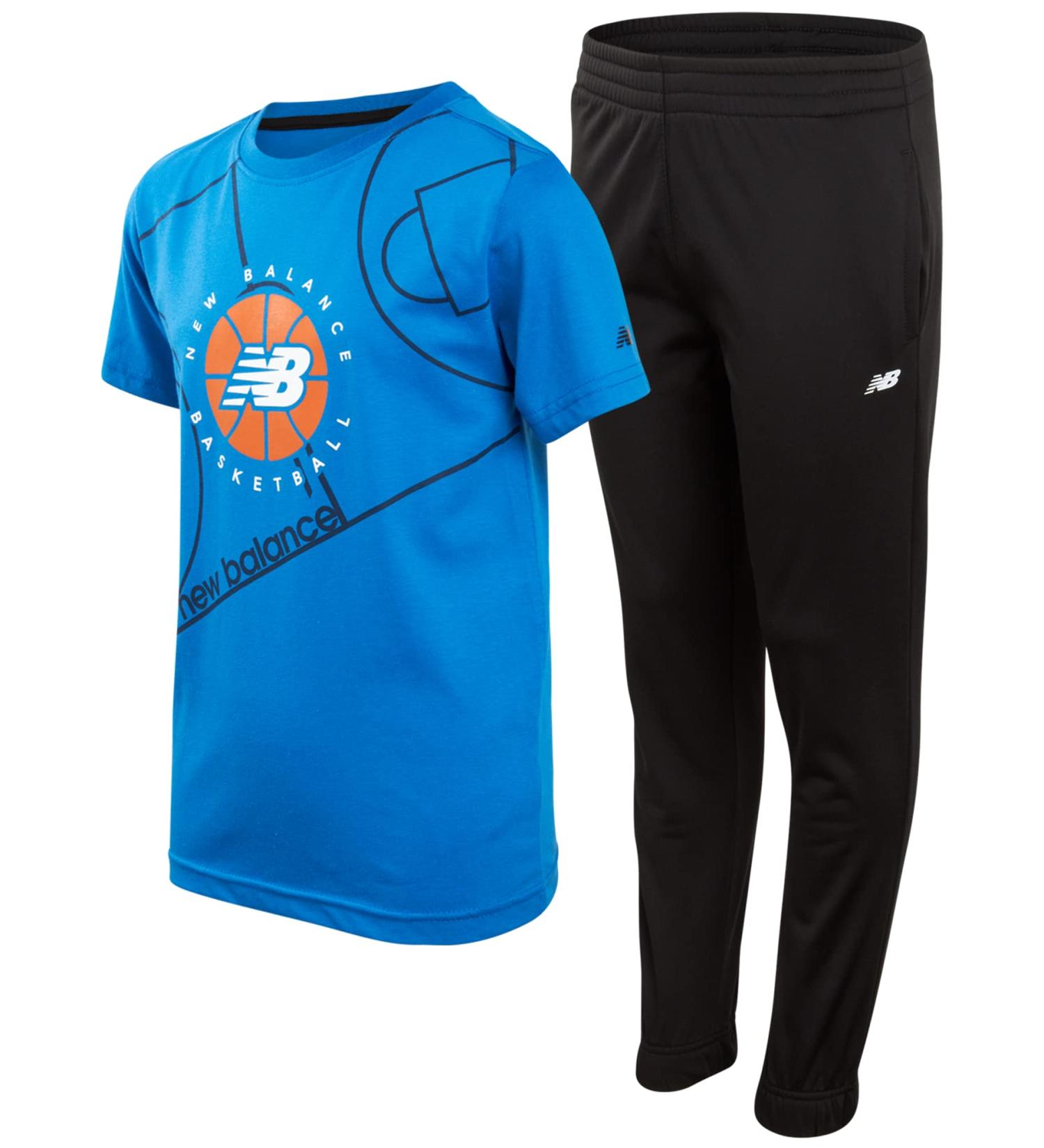 New Balance Boys' 2-Piece Active Jogger Set Blue Size 10 - Short/Long Sleeve T-Shirt and Sweatpants - Buy Online on GoSupps.com