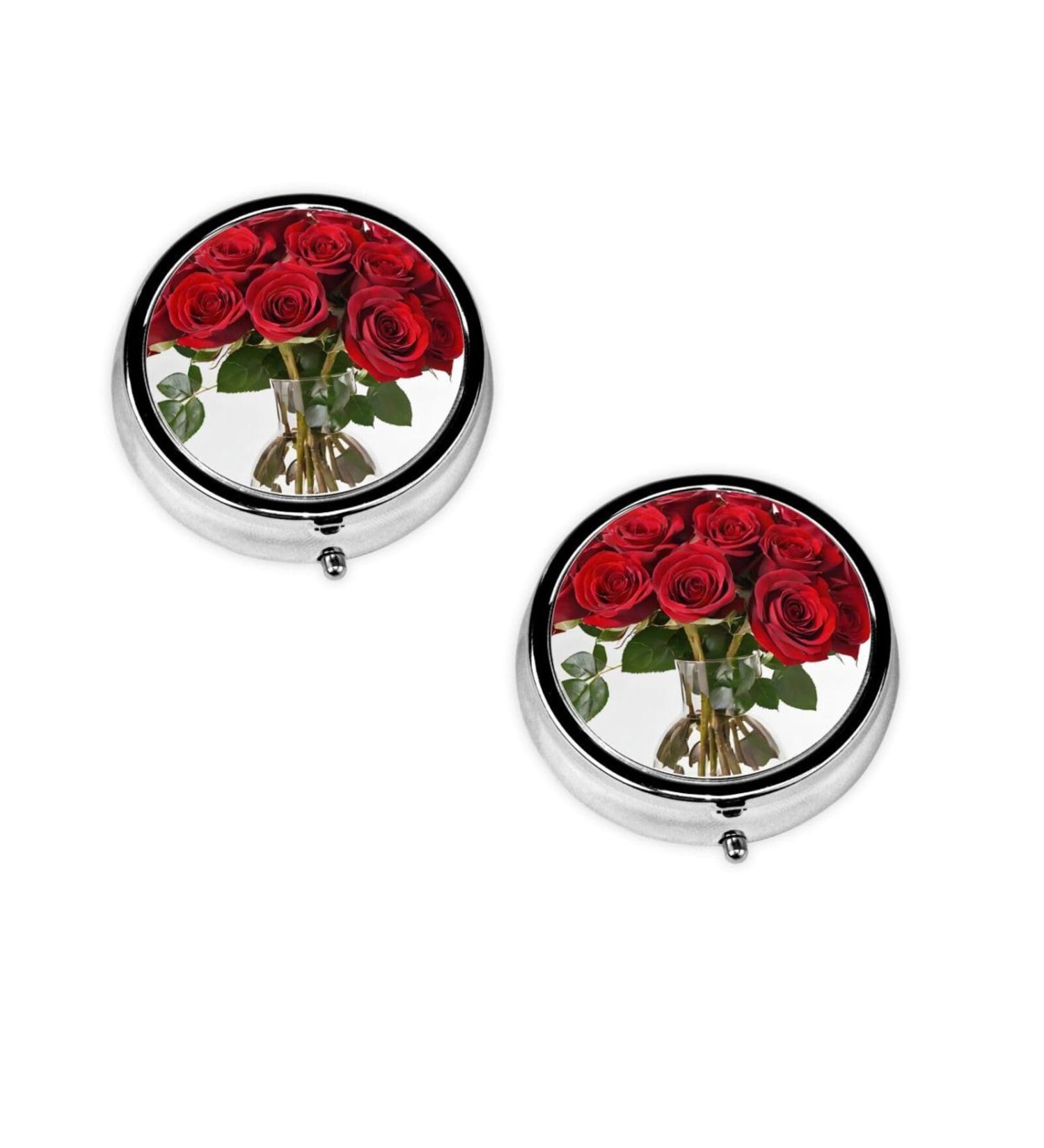 Rose Printed Mini Round Pill Box - 3 Compartment Travel Organizer for Medicine | Portable Pill Holder for Home & Office - Buy Online on GoSupps.com