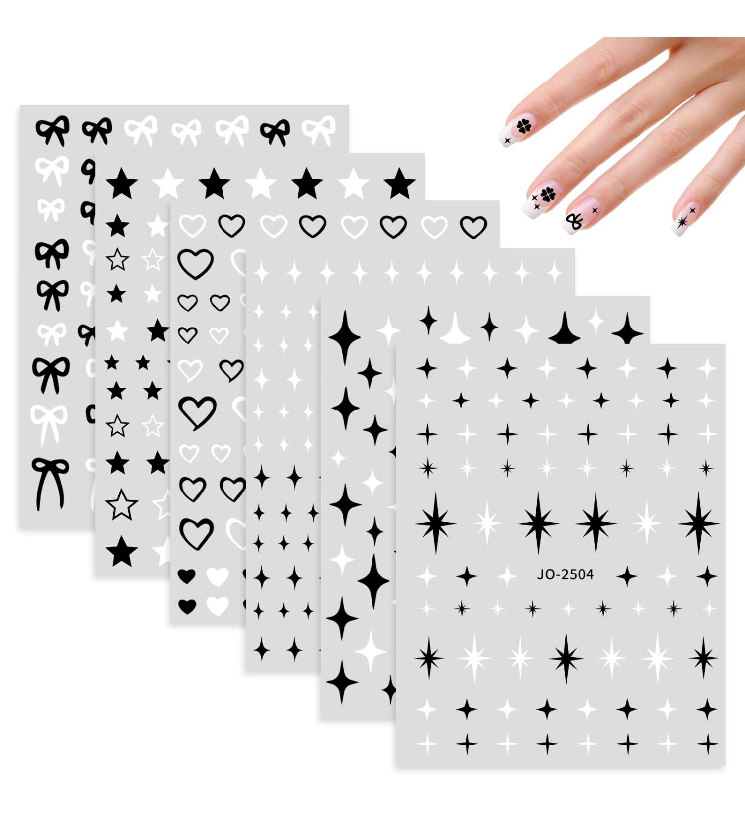 Abeillo 6 Sheets Nail Art Stickers Decals Self Adhesive Nail Stickers for Nail Art Star Heart Nail Decals Bow Nail Charms for Women Nail Decoration Supplies - Buy Online on GoSupps.com