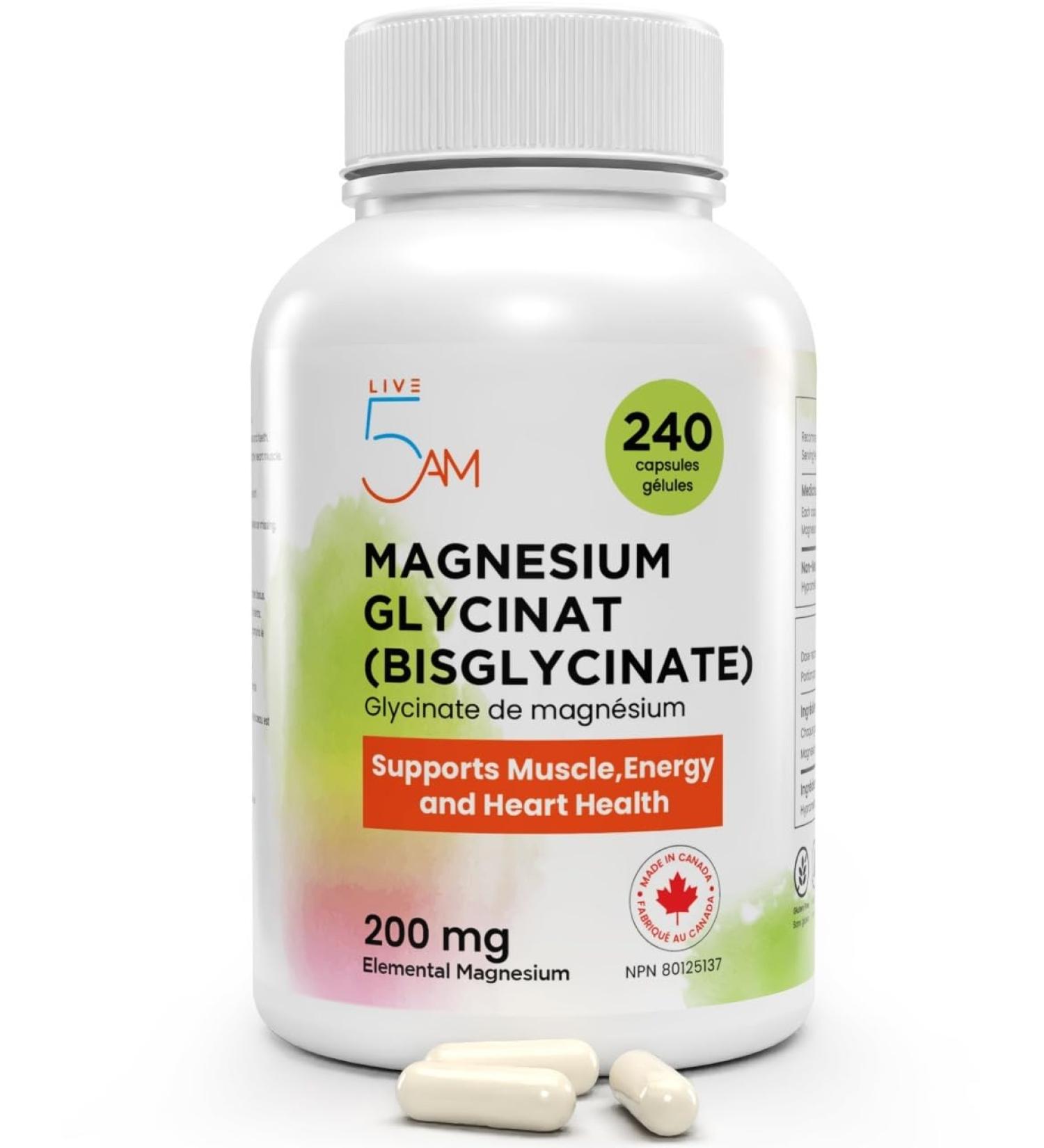 Live 5AM Magnesium Bisglycinate (Glycinate) 200mg | 240 vcaps High Absorption Magnesium Glycinate 200mg Elemental Magnesium from 1000mg Magnesium Glycinate Blend Supports Bone Health Muscle Function & Relaxation 240 count (Pack of 1) - Buy Online on GoSupps.com