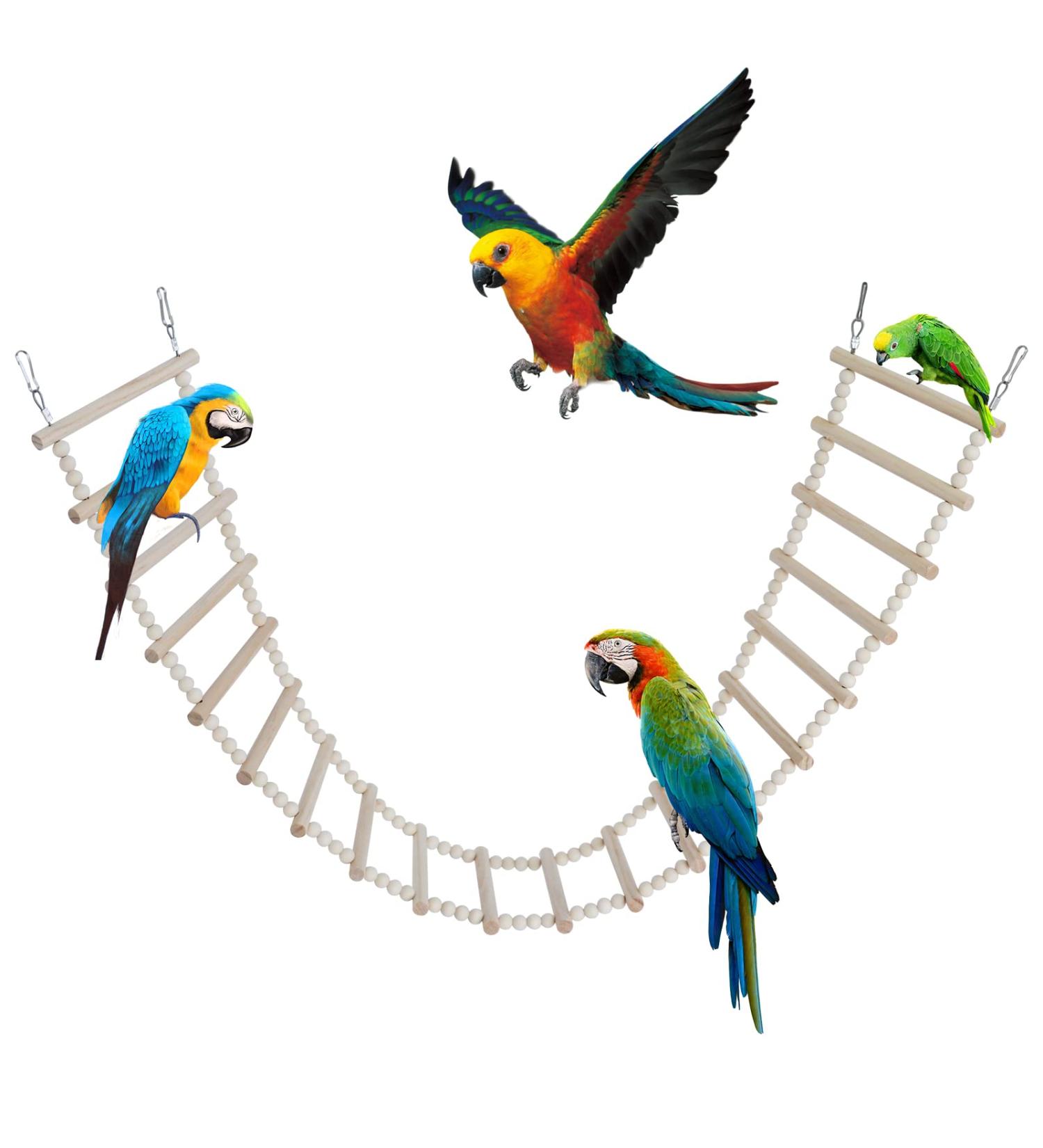 Premium Wooden Bird Ladder Bridge for Small Animals - Cage Accessories for Hamsters Parrots & More (112x15 cm) - Buy Online on GoSupps.com