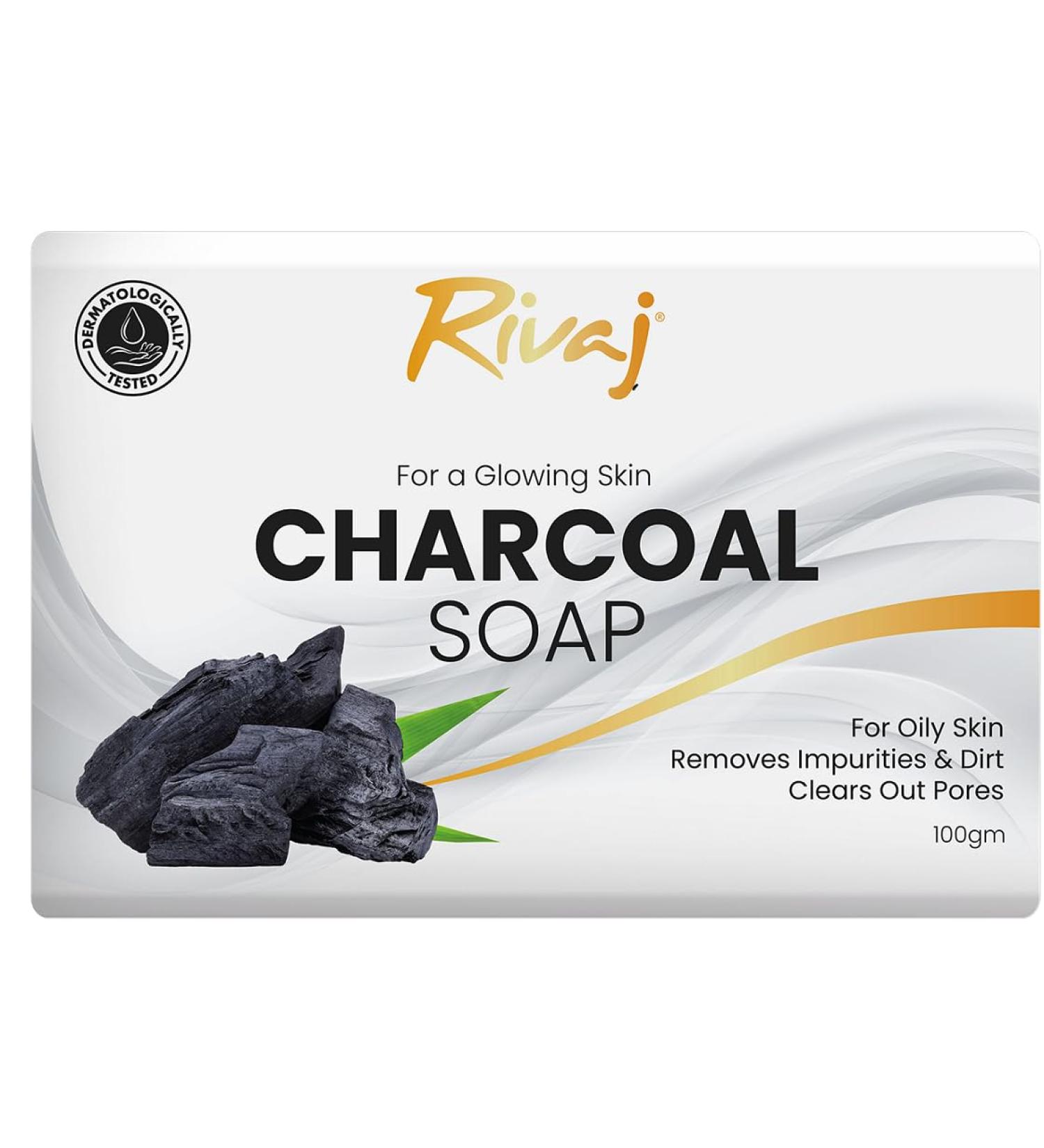 Rivaj Charcoal Soap 100g. With activated charcoal that pulls the unwanted excessive oil & removes dirt within your pores leaving your skin fresh smooth and oil free. - Buy Online on GoSupps.com