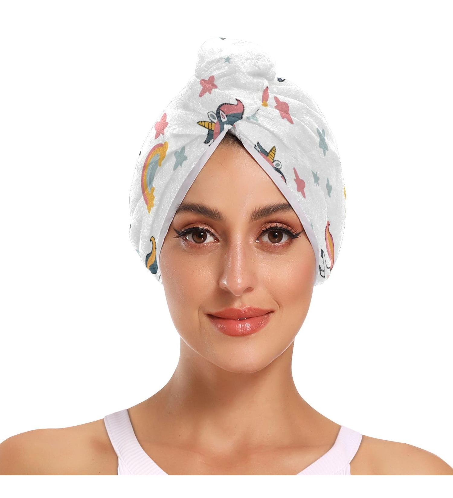 Unicorn Rainbow Star Hair Towel 2 Pack | Super Absorbent Quick Dry Hair Turbans for Women & Girls - Buy Online on GoSupps.com