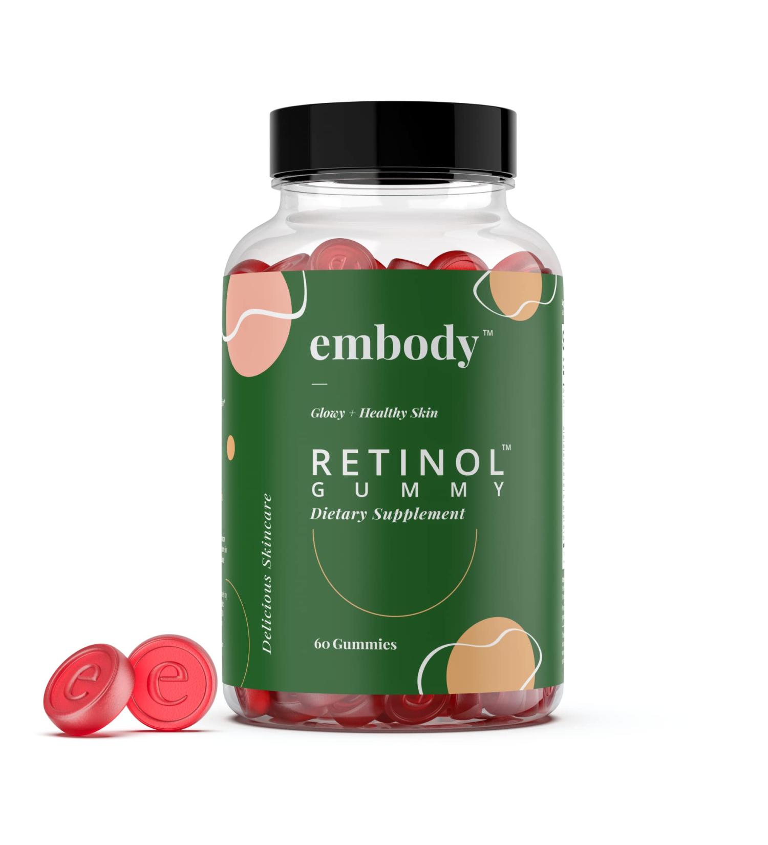 Embody Retinol Multivitamin Gummies - 60 Count Strawberry Flavor | Vitamin A Supplement for Anti-Aging, Acne, & Clear Skin | Hair, Skin & Nails Support with Biotin, Vitamin C, B12 & Zinc - Buy Online on GoSupps.com