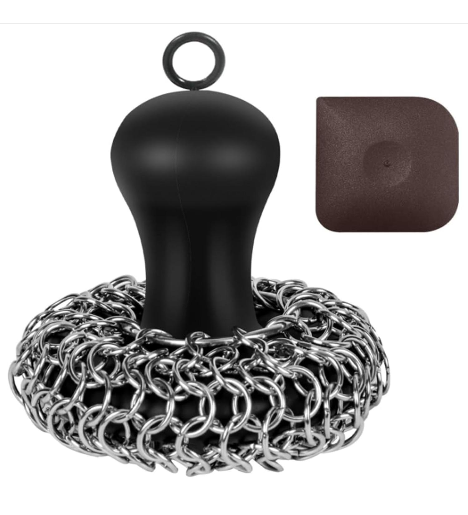 Retasica Cast Iron Cleaner Chainmail Scrubber Upgraded Handle Cast Iron Scrubber Brush Stainless Steel 316 Chain Mail Scrubber - Buy Online on GoSupps.com