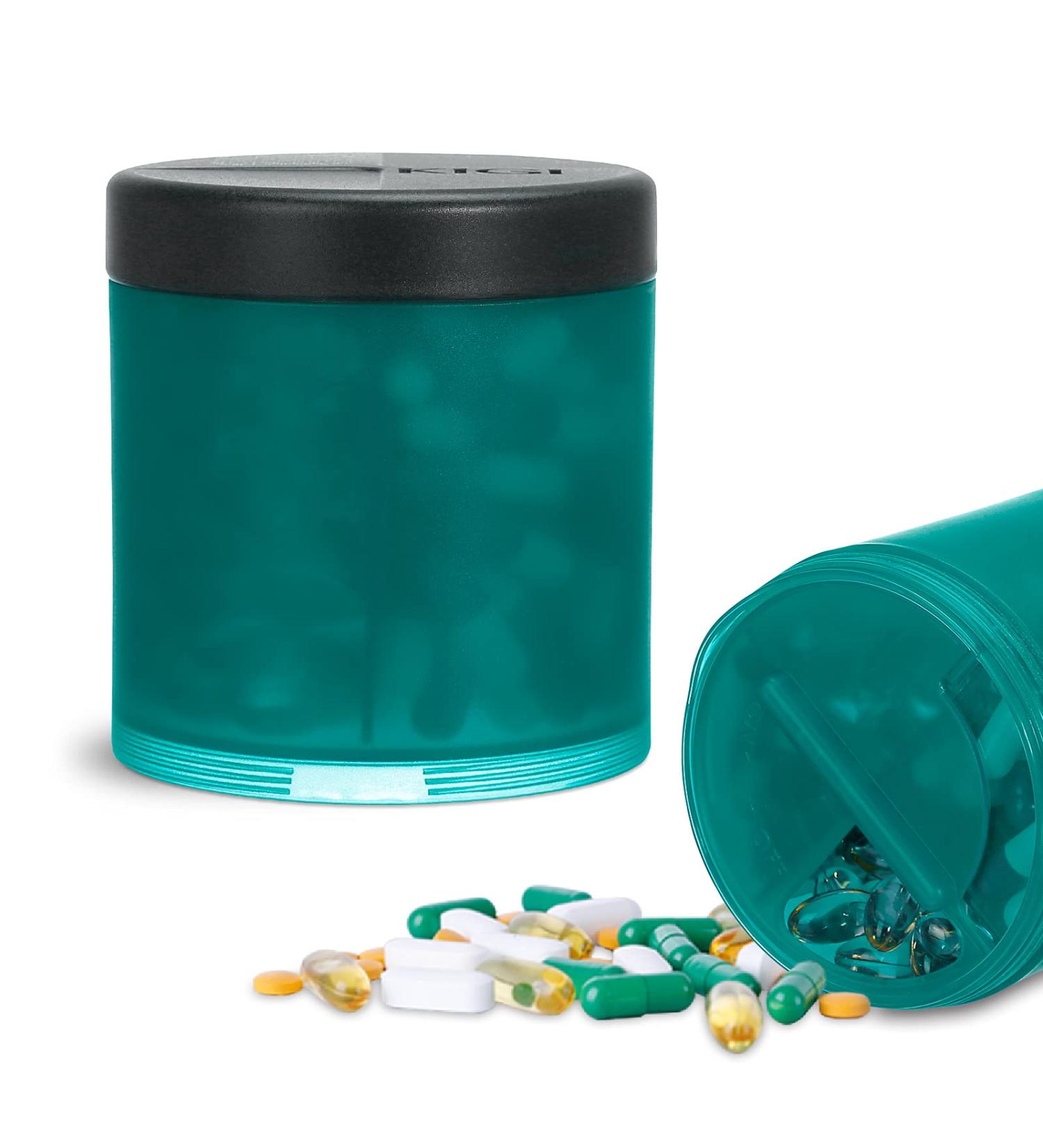 KIGI Large Supplements Organizer | Moistureproof Vitamin Pill Dispenser | Travel Medication Case with Labels | Green - Buy Online on GoSupps.com