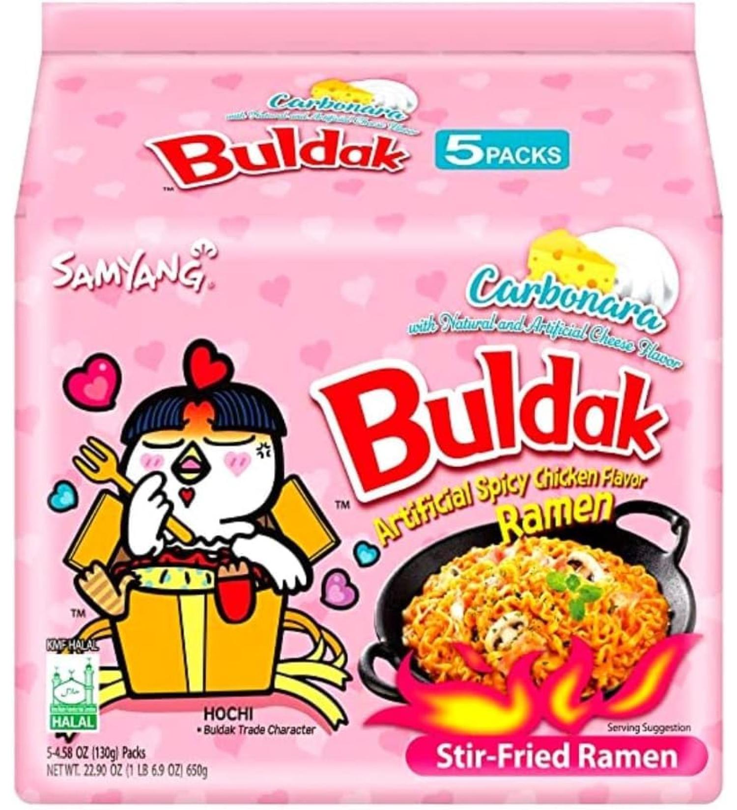 Samyang Hot Chicken Carbo Flavour Buldak Ramen Noodles Carbonara 130g Pack of 5 - Buy Online on GoSupps.com