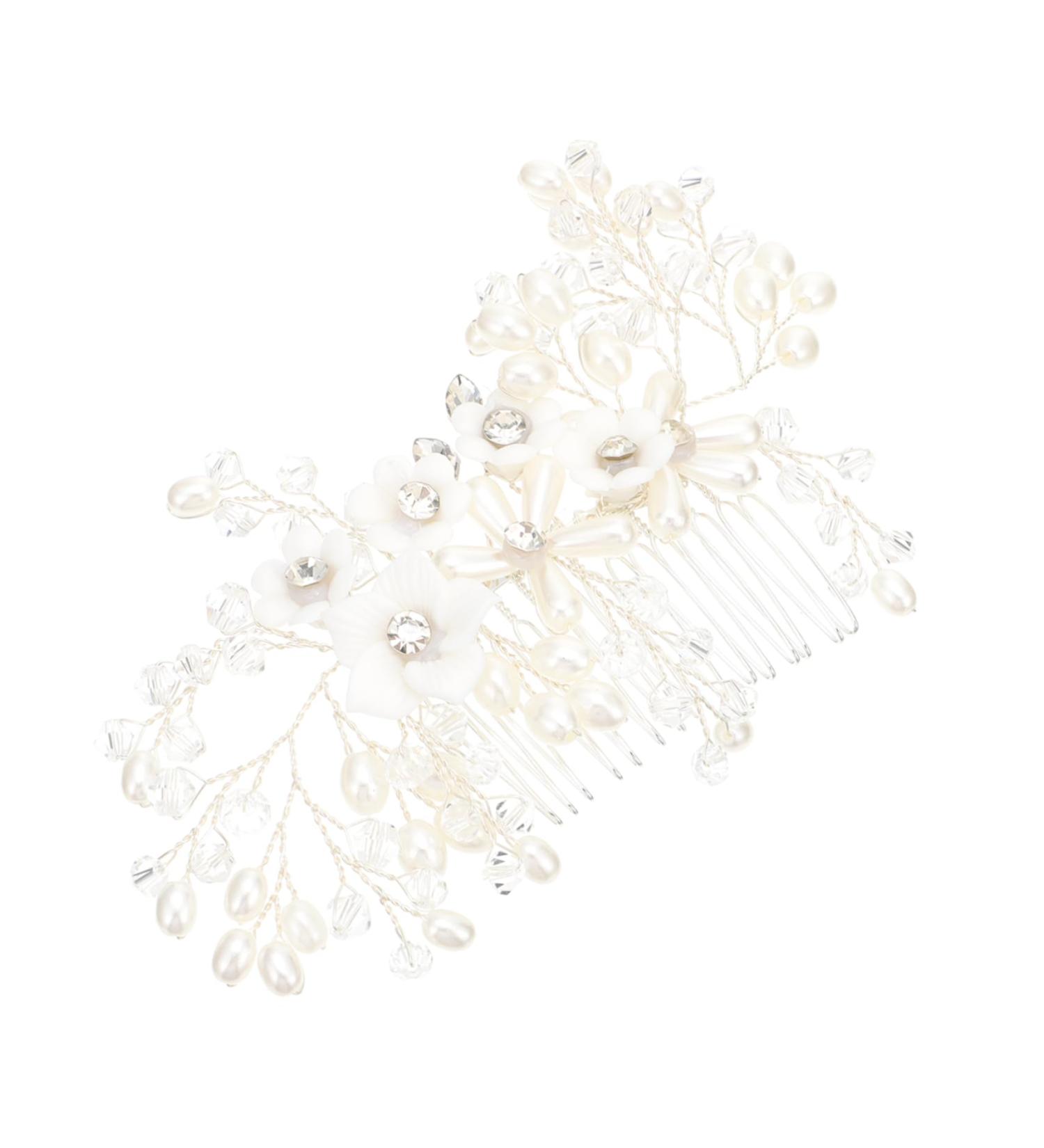 Angoily Flower Rhinestone Hair Comb Floral Headpiece Floral Hair Clip Wedding Hair Accessories Women Hair Headdress Creative Hair Comb Zinc Alloy Pearl White Korean Version Bride - Buy Online on GoSupps.com