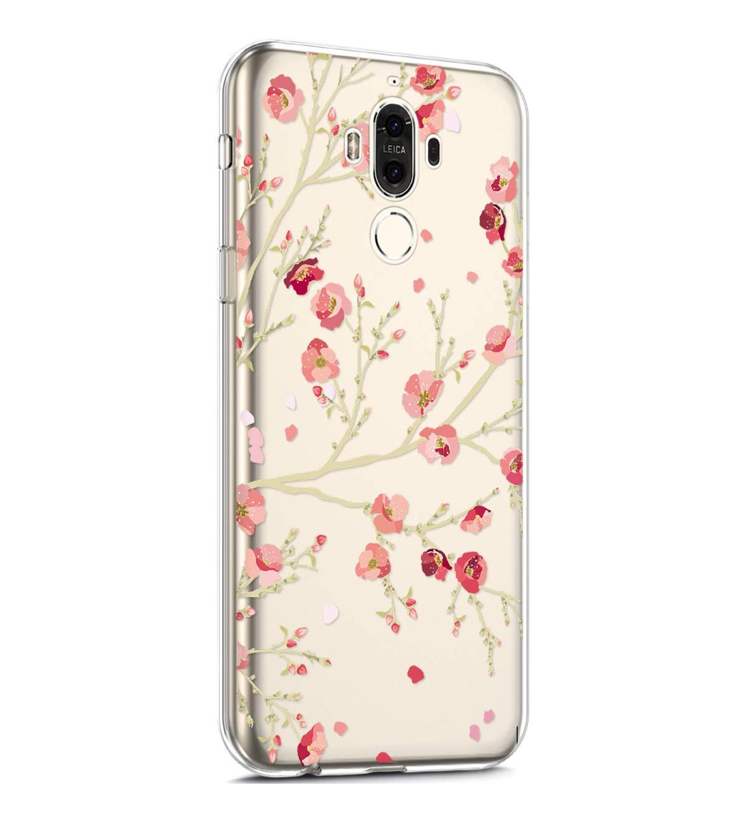 Buy Huawei Mate 9 Case - Transparent TPU Silicone Cover with Cute Pink Flower Pattern | Ultra-Thin Protective Bumper - Buy Online on GoSupps.com