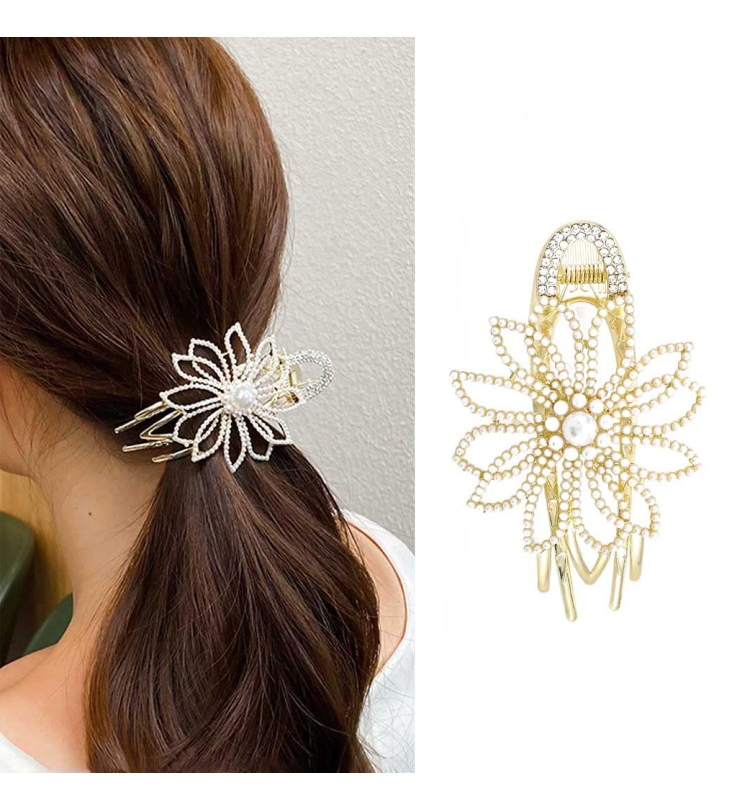 Bohend Large Pearl Hair Claw & Rhinestone Clip | Thick Hair Accessory for Women & Girls - International Shipping Available - Buy Online on GoSupps.com