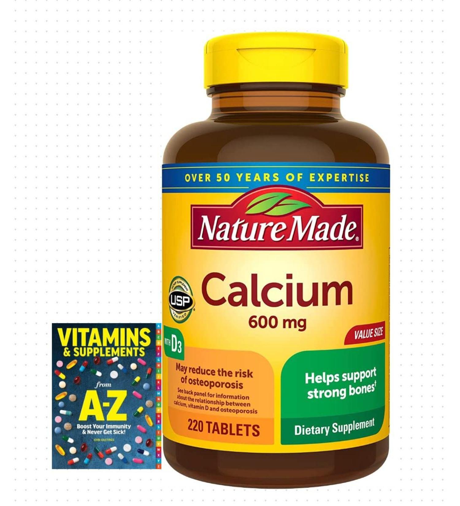 Nature Made Calcium 600mg with Vitamin D3 - 220 Tablets | Bone Support Supplement - Buy Online on GoSupps.com
