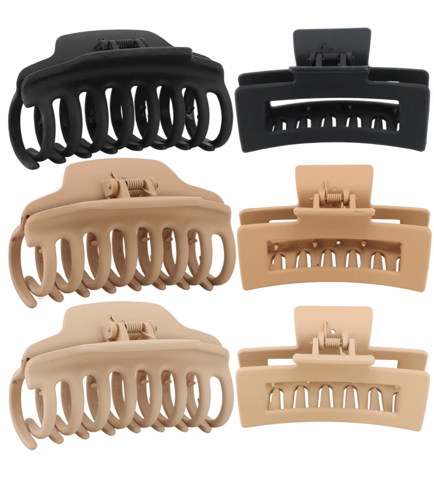 Hot One 6 pcs Barrel & Rectangle Claw Clips for Thick Hair - Large Hair Clips for Women in Black & Khaki - Buy Online on GoSupps.com