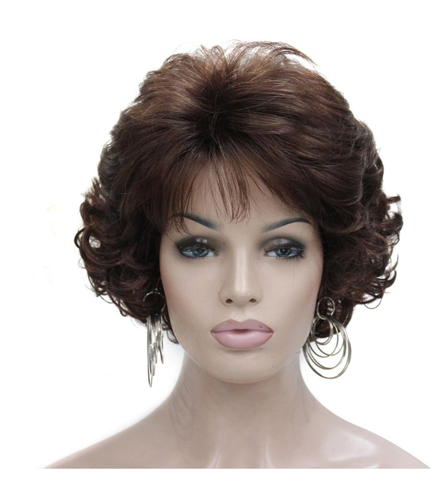 Kalyss Dark Brown Short Curly Wavy Wig with Bangs - Premium Synthetic Fashion Hair Wigs for Women - Buy Online on GoSupps.com