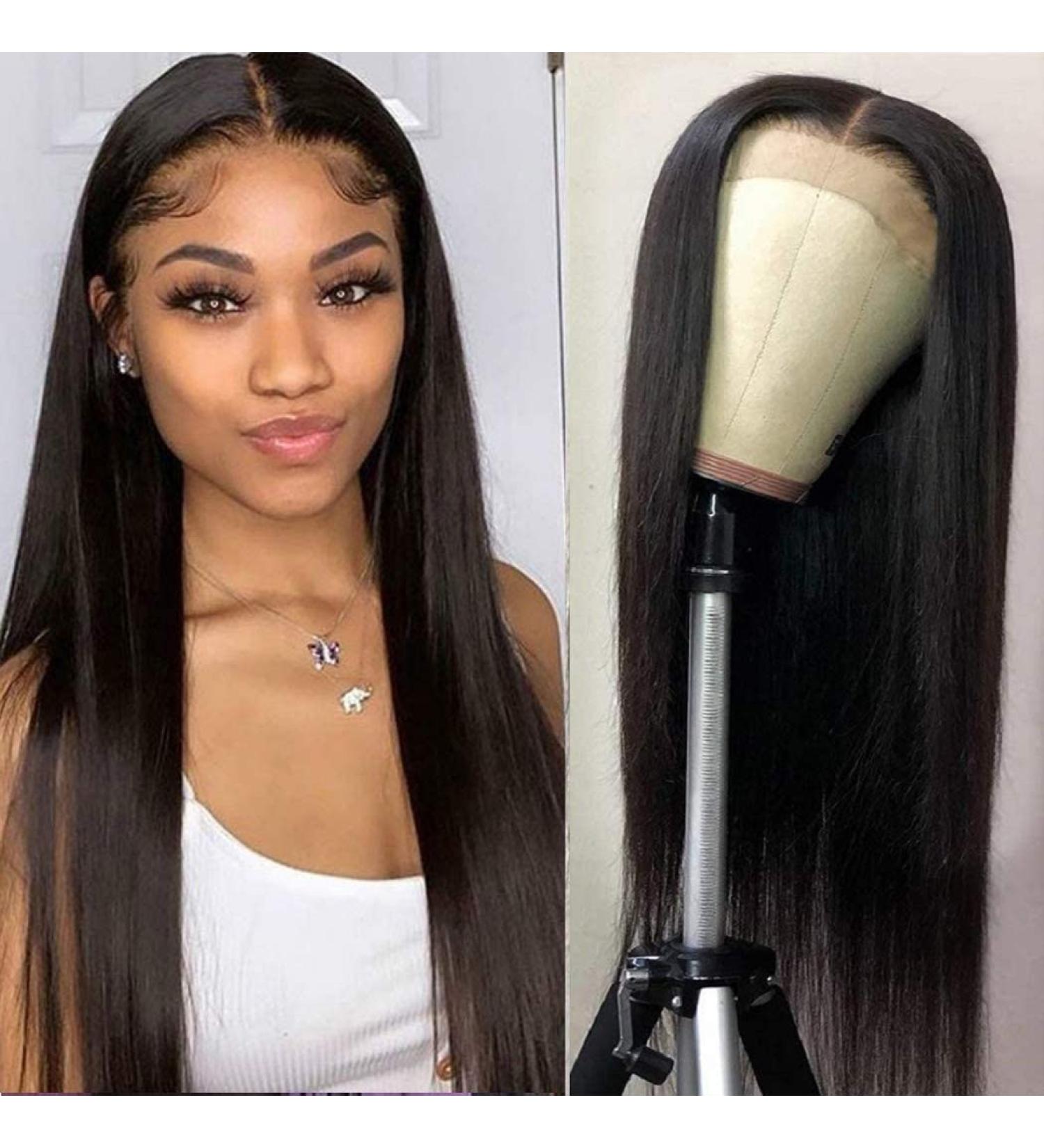 SUNKASA Brazilian Virgin Human Hair Lace Front Wig for Black Women - 22 Inch Straight Lace Closure Wig 150% Density with Baby Hair, Natural Color - Pre Plucked for a Seamless Look - Buy Online on GoSupps.com