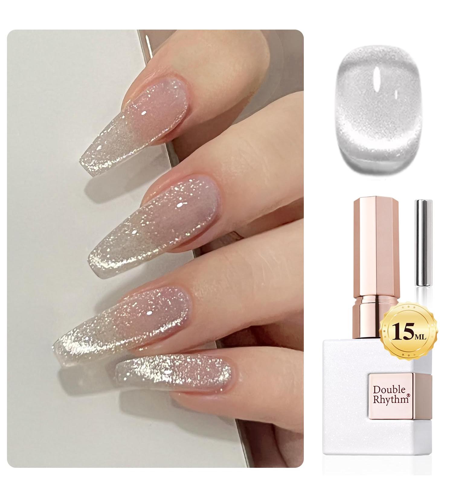 Double Rhythm 0.5 OZ Cat Eye Gel Polish - Holographic Glitter Magnetic Nail Polish (15ML) | DIY Salon at Home - Silver - Buy Online on GoSupps.com
