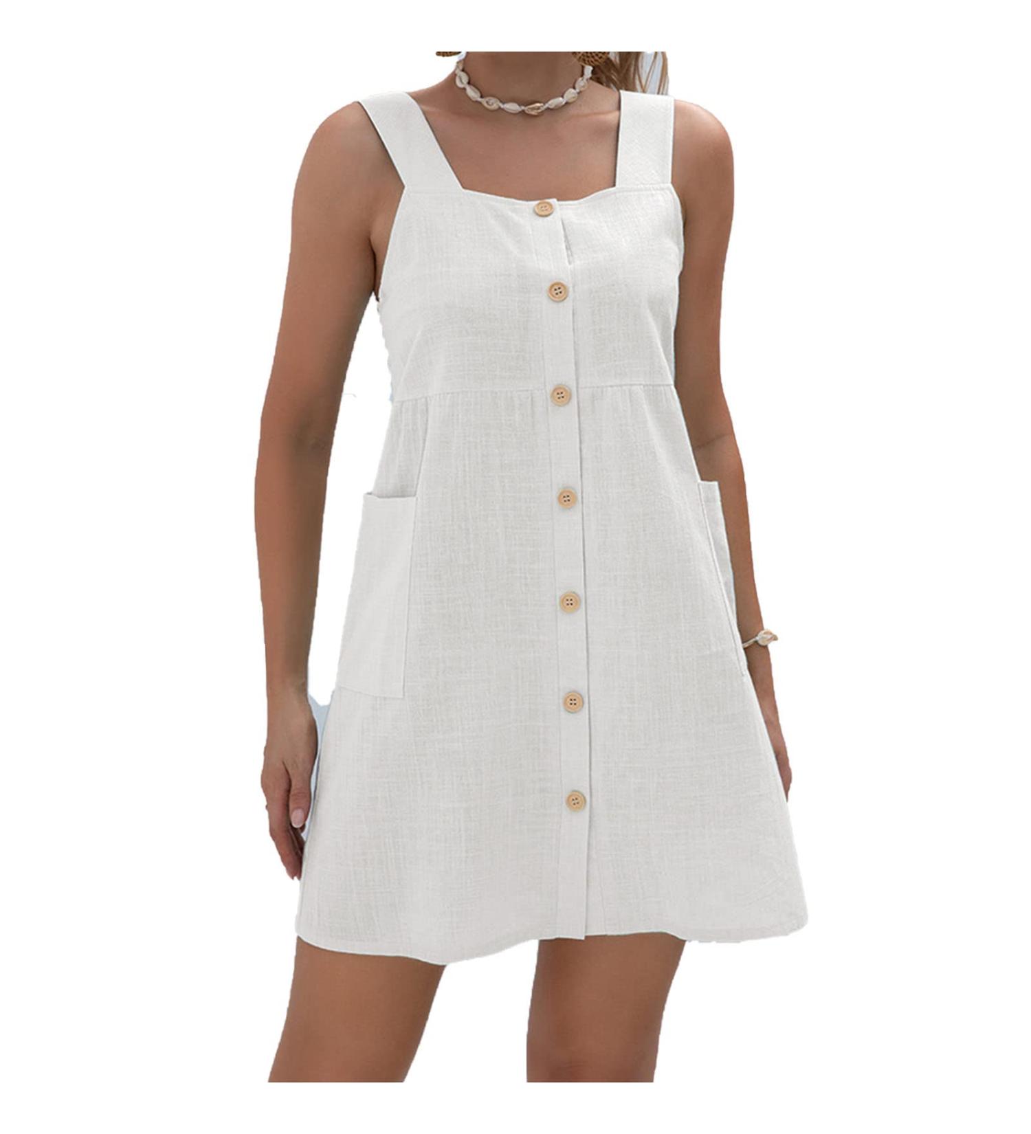Shop Women's Vintage A-Line Mini Dresses | Summer Beach Dresses with Bags - Monochrome White - Buy Online on GoSupps.com