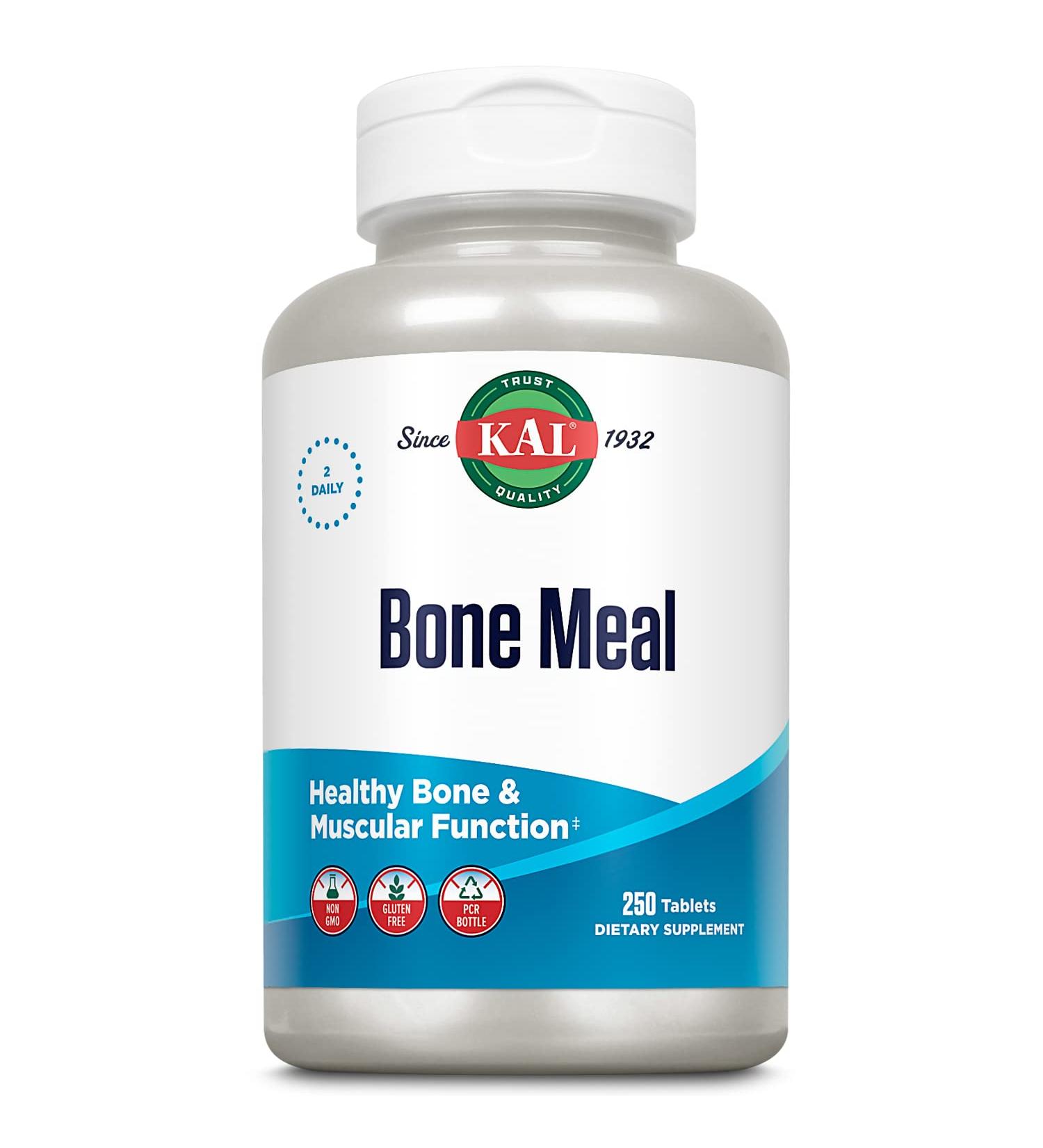 KAL Bone Meal Tablets Calcium Supplement w/Magnesium Vitamin D3 and K Bone Health Muscle and Nerve Function Support Rapid Disintegration Gluten Free Non-GMO 60-Day Guarantee 125 Serv 250ct - Buy Online on GoSupps.com
