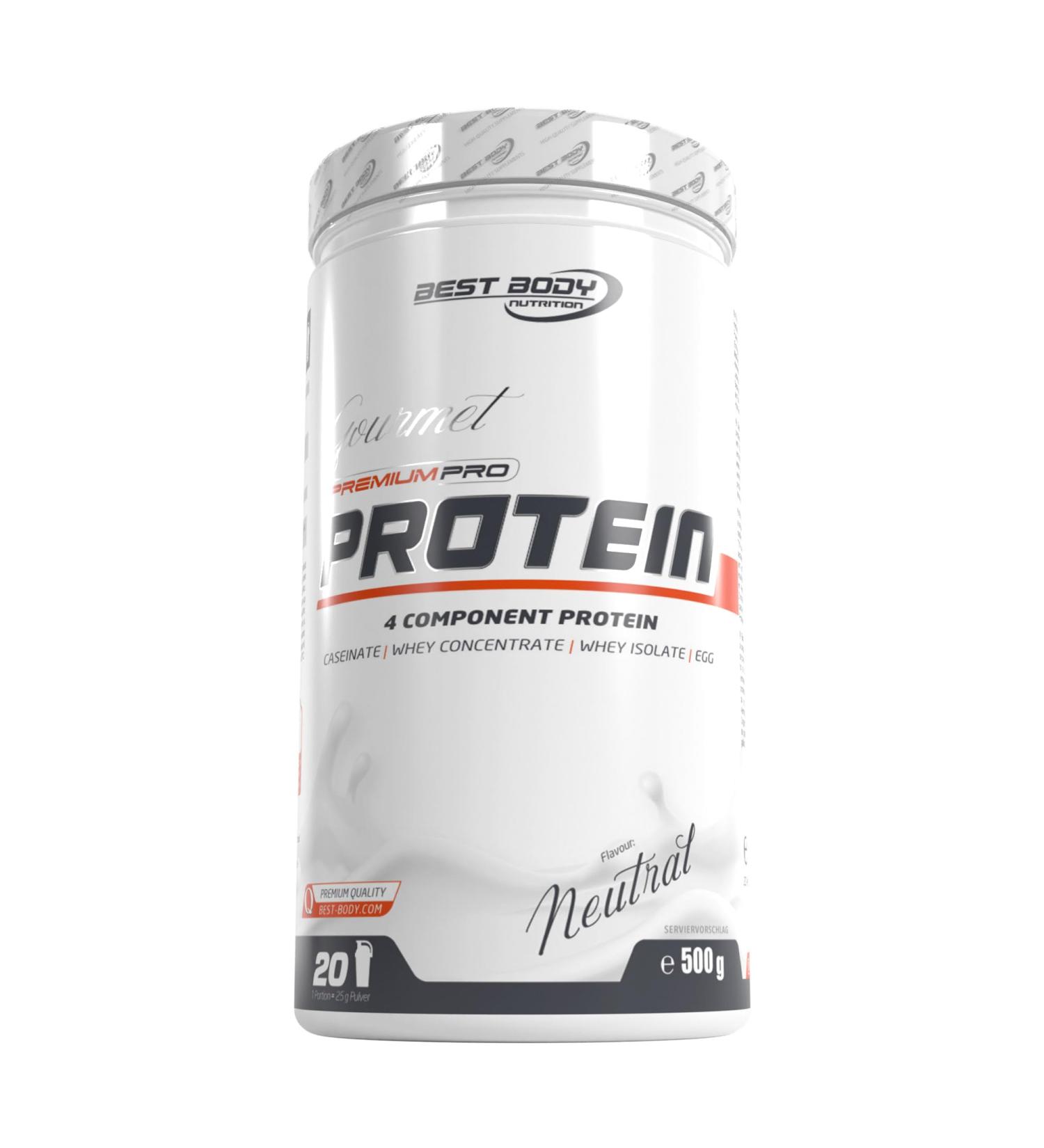 Best Body Nutrition Gourmet Premium Pro Protein Shake - 4 Components: Caseinate Whey Concentrate Isolate & Egg Protein | 500g Neutral Can - International Shipping Available - Buy Online on GoSupps.com