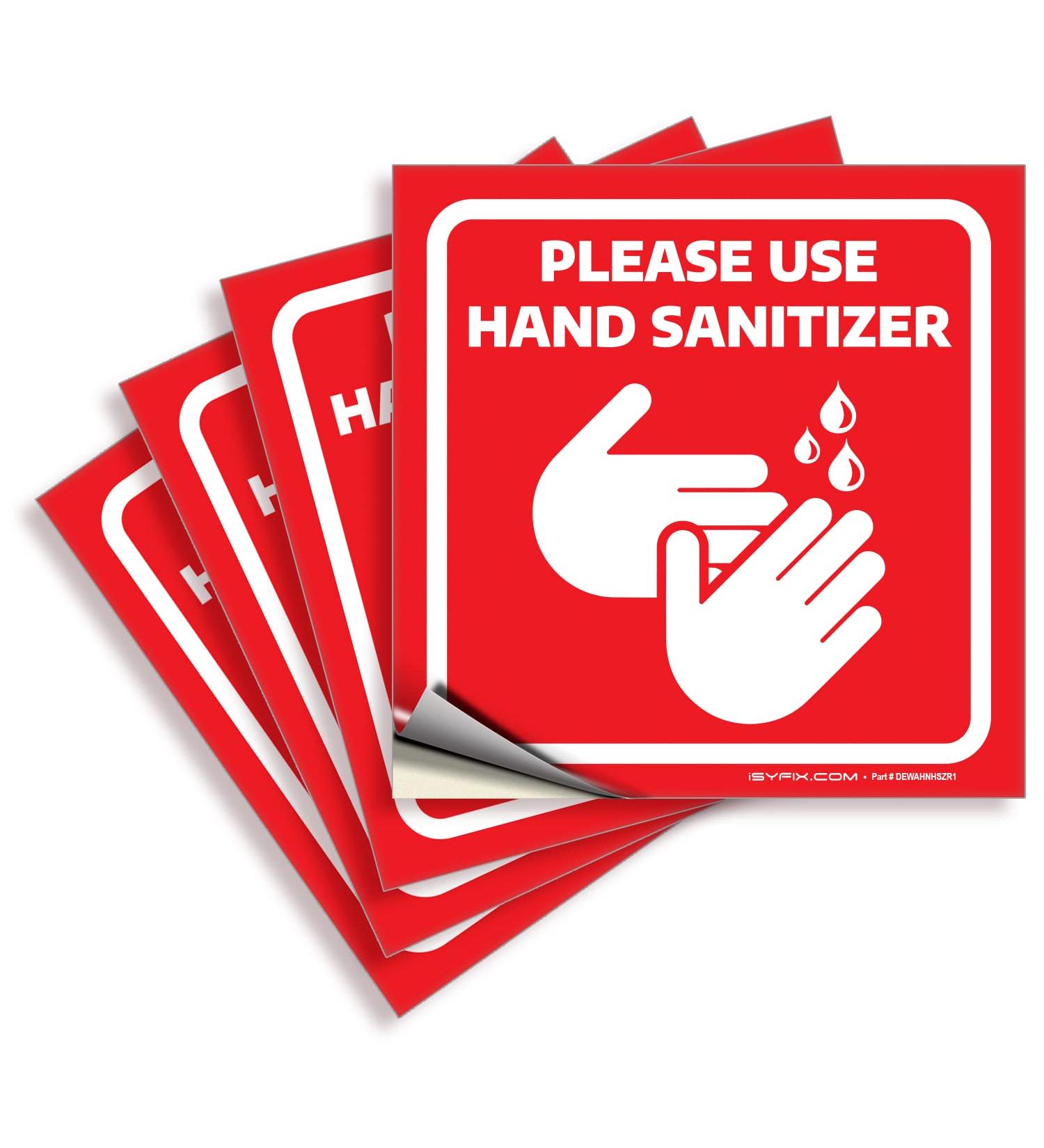 iSYFIX Hand Sanitizer Signs Stickers - 4 Pack 6x6 Inch - Premium Red Vinyl Labels - Weatherproof for Indoor & Outdoor Use - Buy Online on GoSupps.com