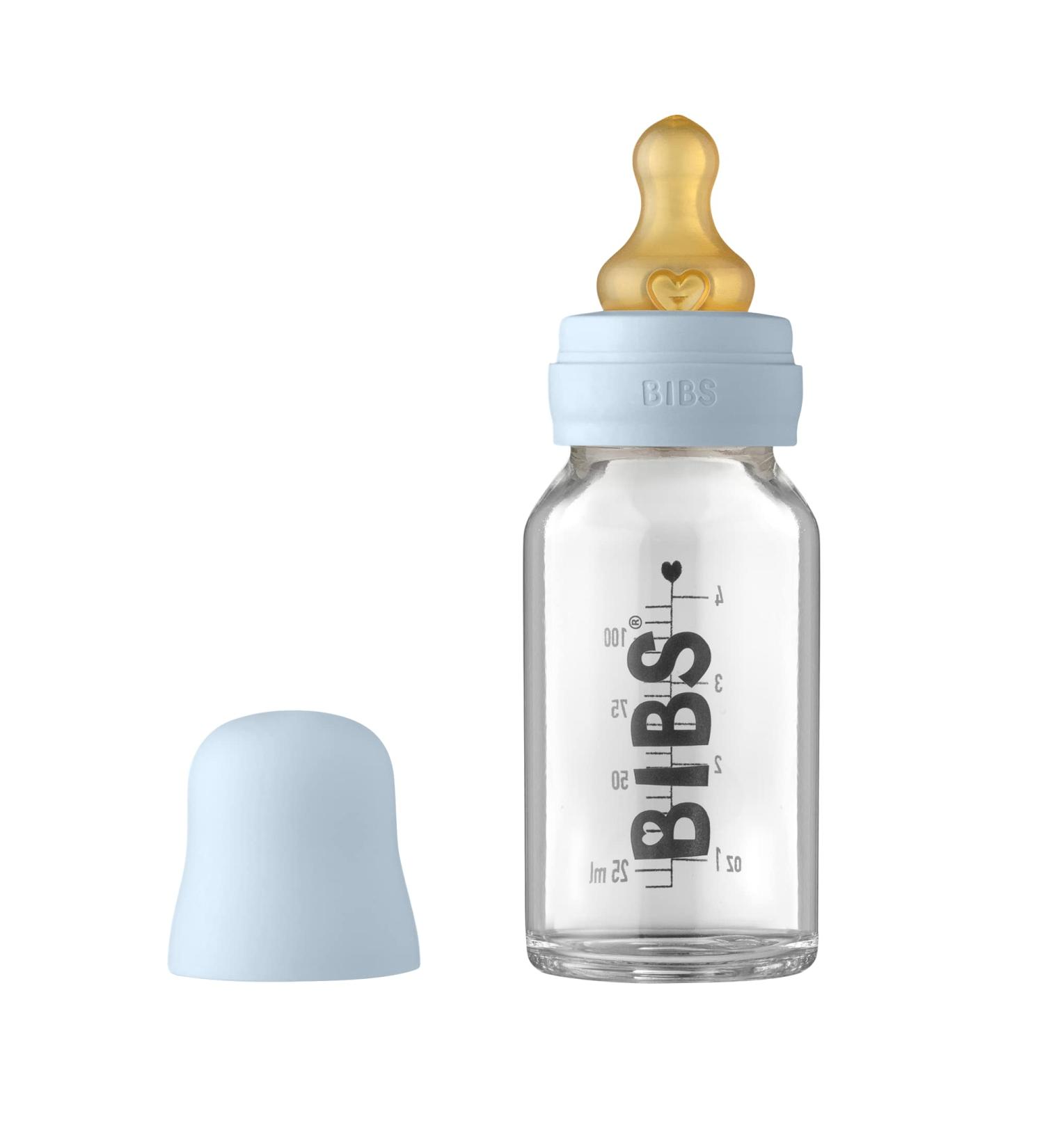 BIBS Baby Glass Bottle with Anti-Colic Latex Nipple 110ml Baby Blue Set - Buy Online on GoSupps.com