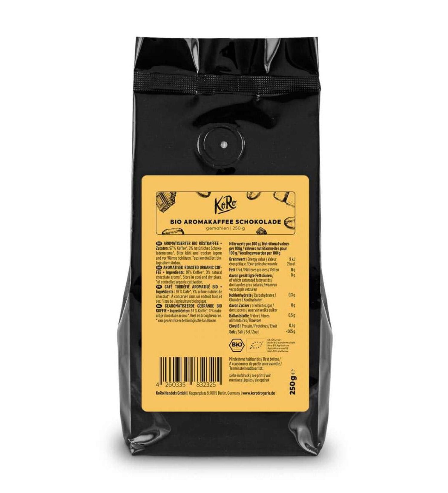 KoRo - Organic Chocolate Coffee 250 g - High quality coffee with natural chocolate flavor from organic farming - Buy Online on GoSupps.com