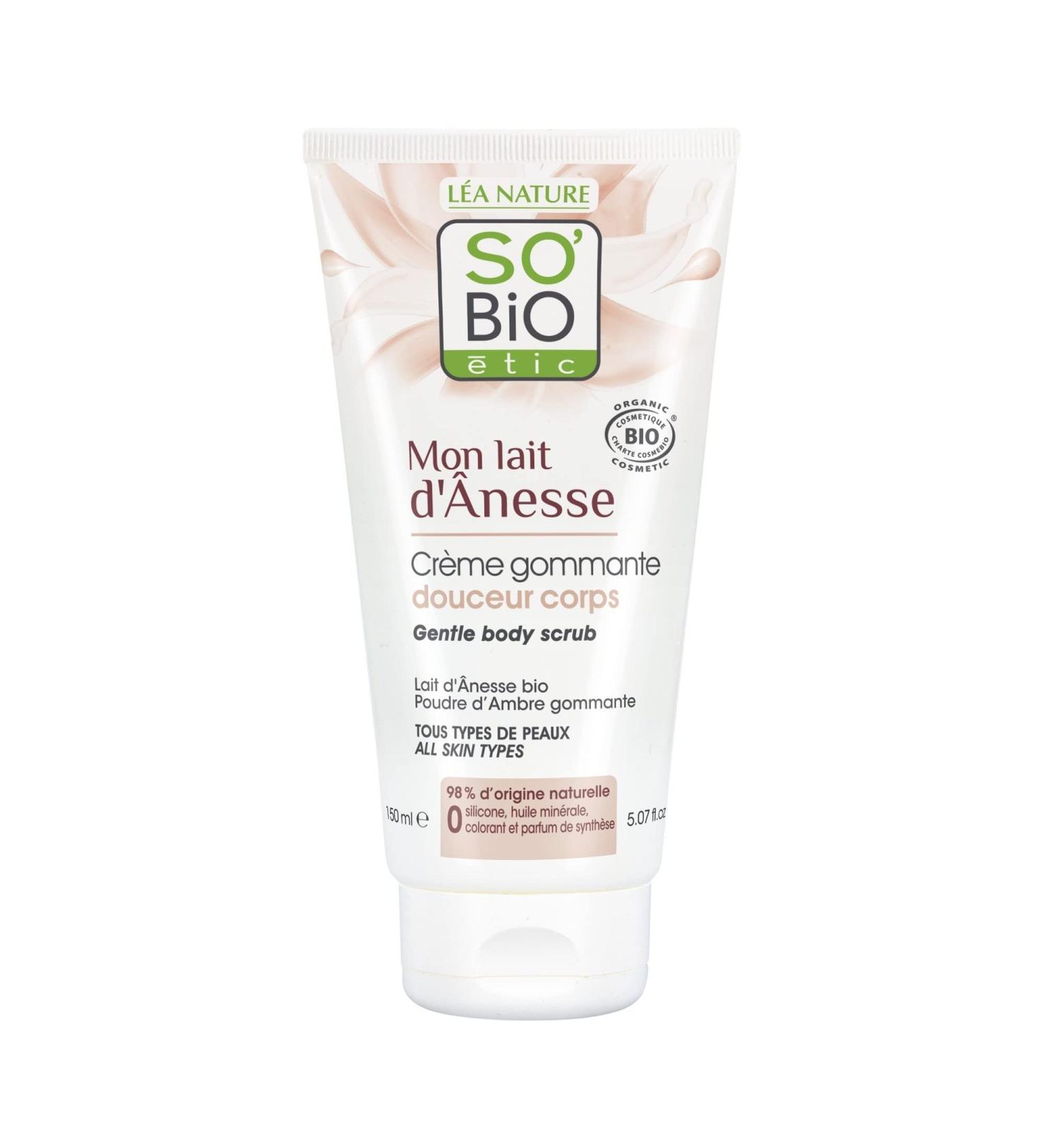 So'Bio étic - Gentle body scrub cream - Mon Lait d'Ânesse - All skin types - Cosmebio certified - Tube of 150 ml