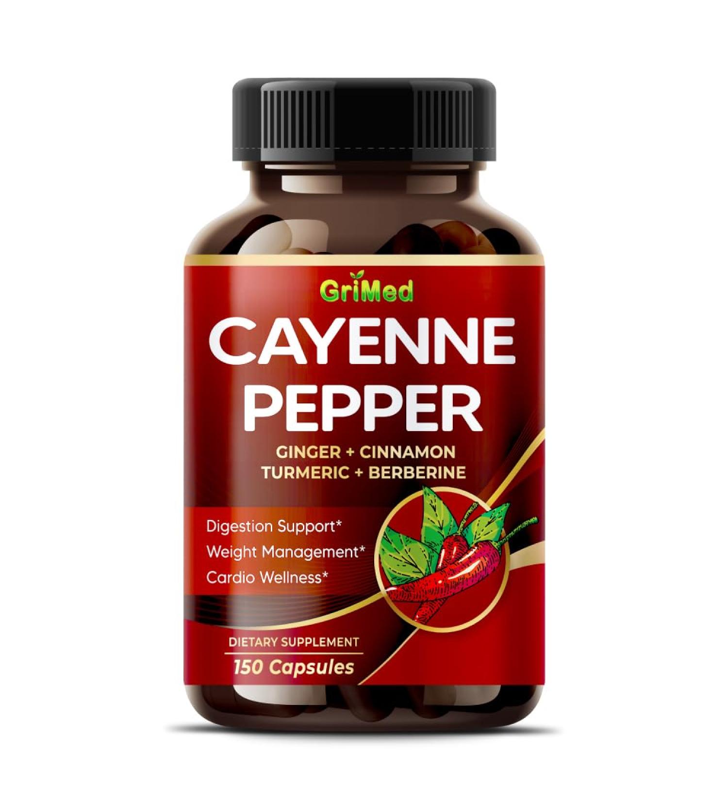 GriMed Ultra Cayenne Pepper 20 200mg X15 Power with Ginger Cinnamon Turmeric Berberine Citrus Bergamot for Digestion Support Immune System Overall Well-Being (150 Count (Pack of 1)) - Buy Online on GoSupps.com