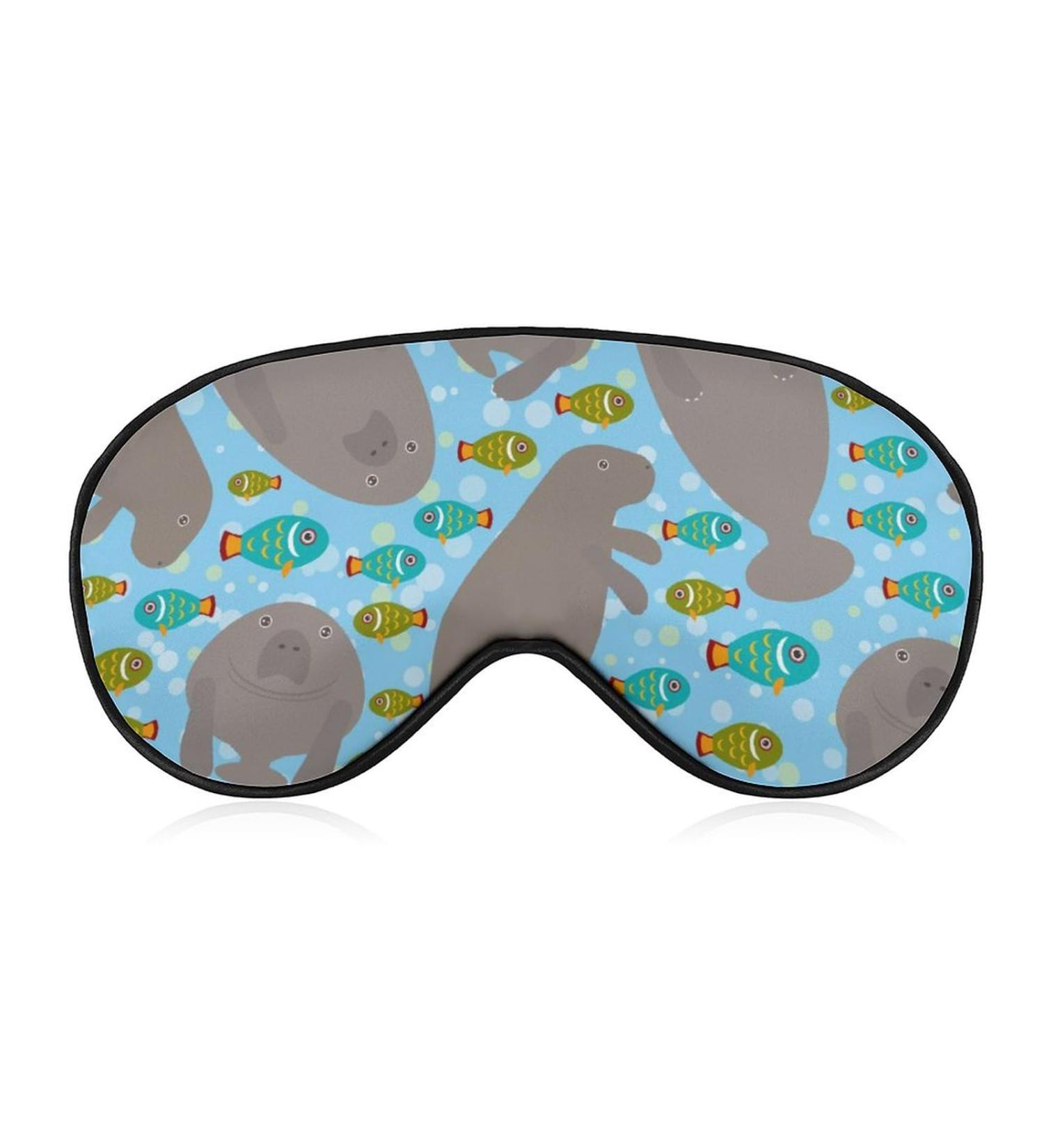 Cute Cartoon Manatee and Fish Sleep Mask - Adjustable Eye Cover for Sleeping & Travel - Buy Online on GoSupps.com