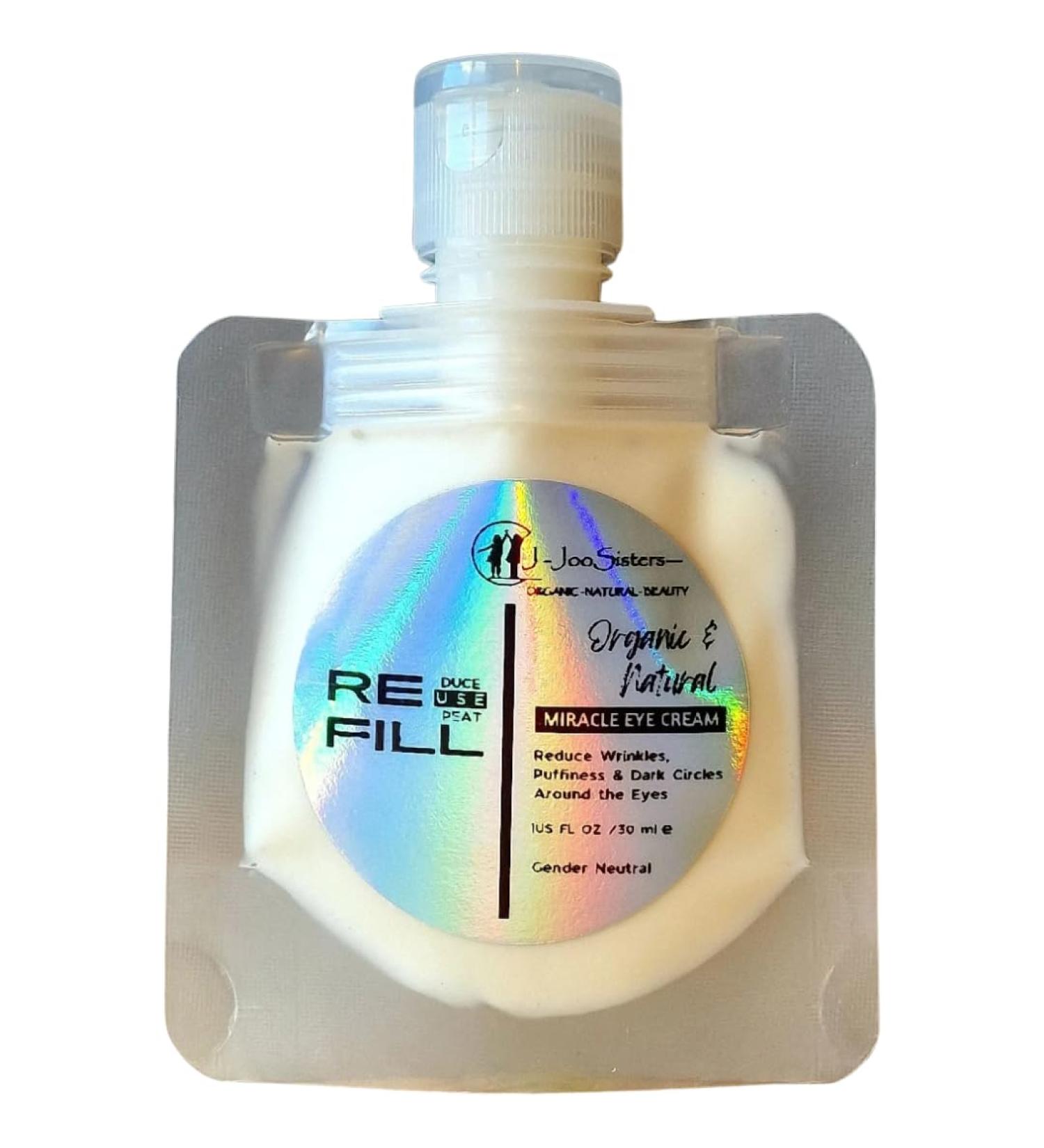 J-Joo Sisters - Refill - Organic & Natural Miracle Eye Cream. Contains Green Tea Pomegranate & Caffein Extract. Reduce Wrinkles Puffiness & Dark Circles Around the Eyes 30ml.