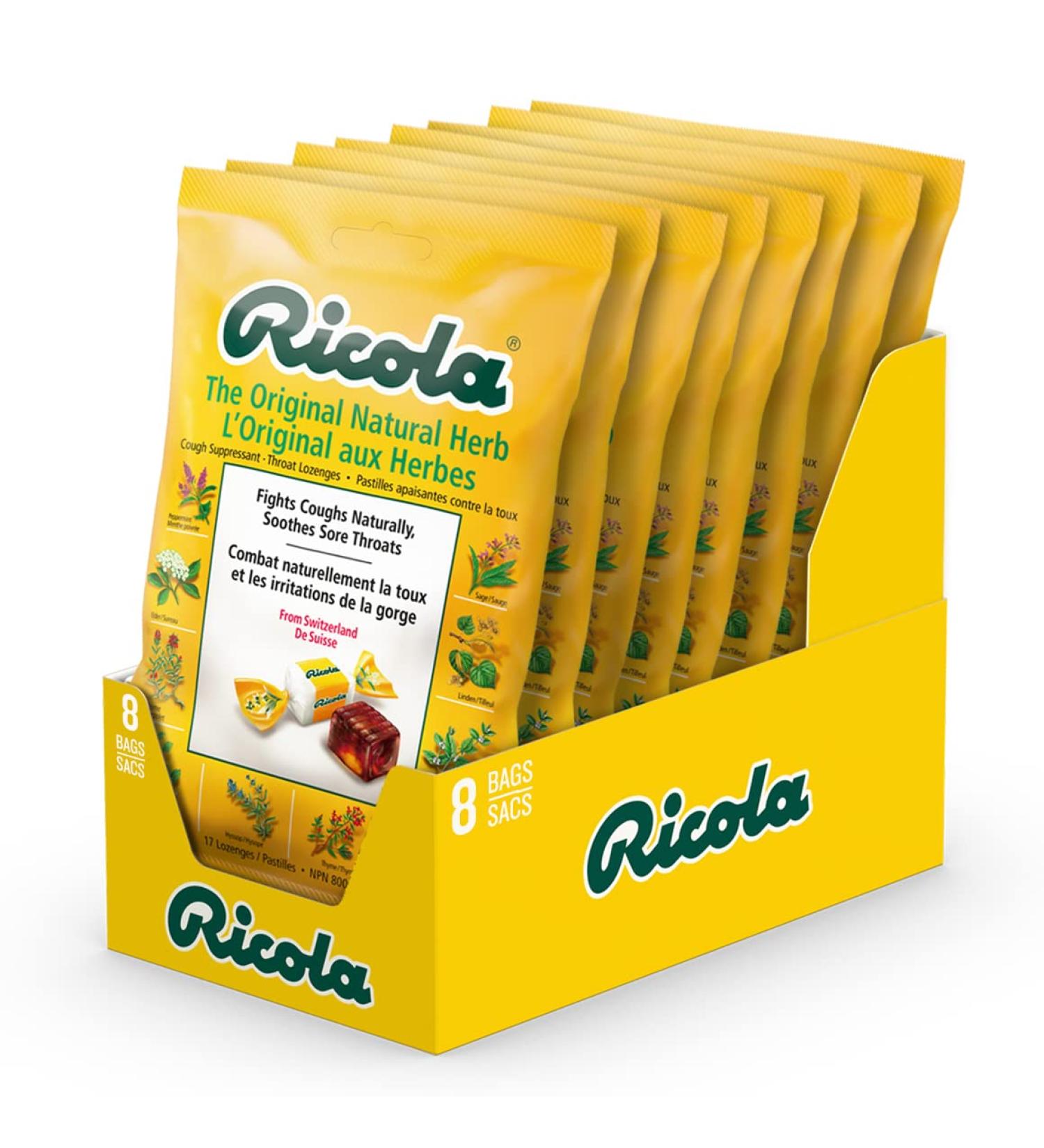 Ricola Cough Drops Original Flavour 17 Drops per Bag (Pack of 8 Bags) - Bulk Menthol Herbal Throat Lozenges Made with Swiss Herbs - Cough & Sore Throat Relief - Gluten-Free - Buy Online on GoSupps.com