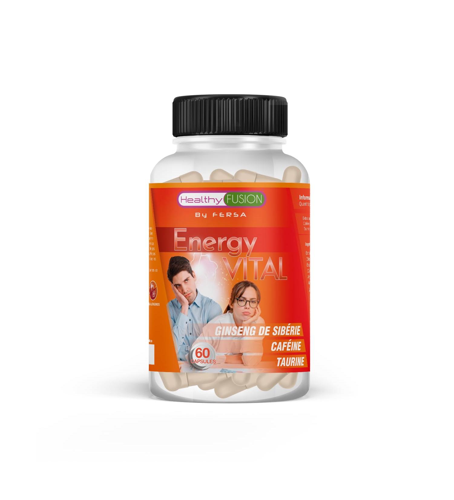 Healthy Fusion Energy Vital | Effective Energizing and Anti-Fatigue Formula | Eleutherococcus + Taurine + Caffeine | 100% Natural Stimulating | Improves and Stimulates Muscle Performance | 60 Cape - Buy Online on GoSupps.com