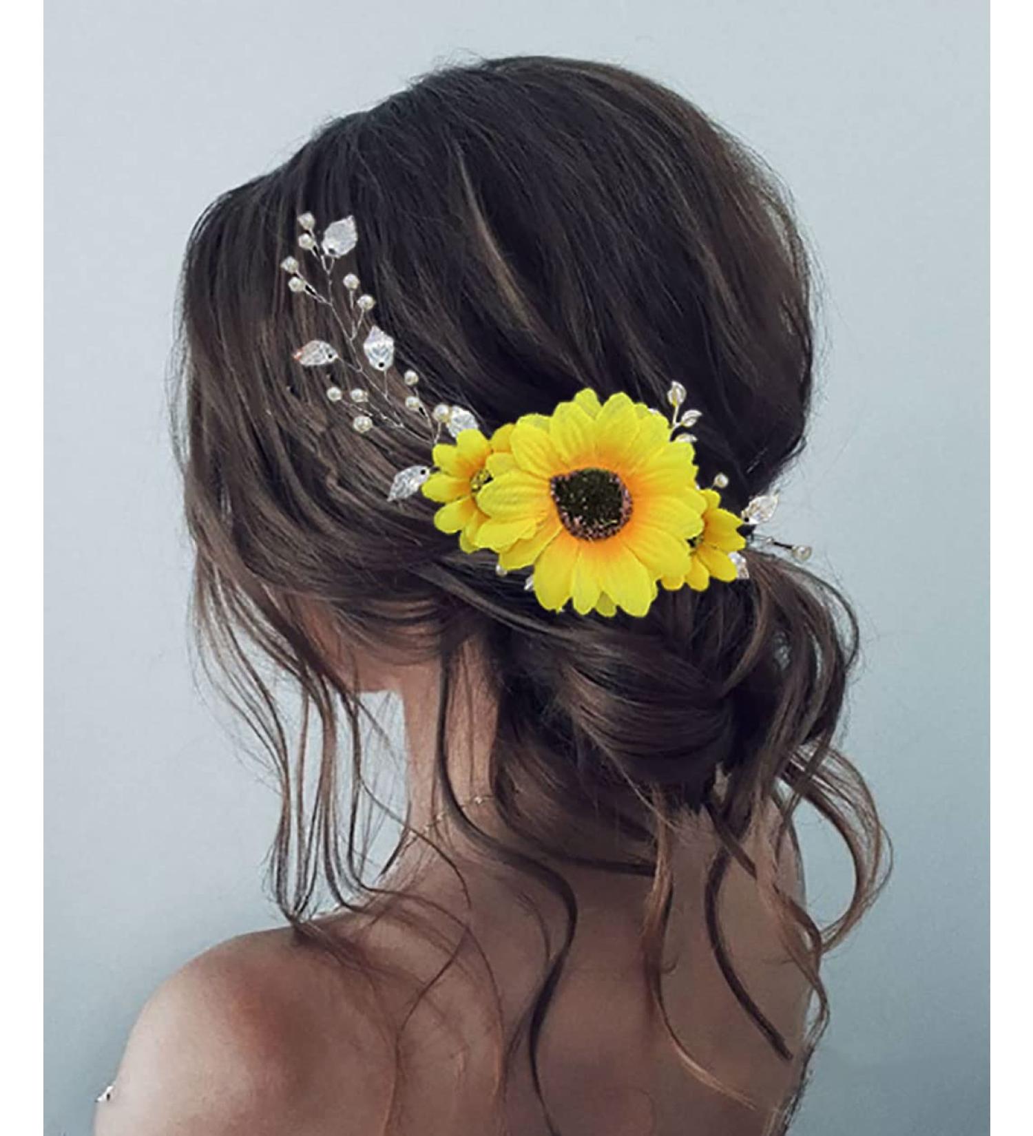 Unicra Sunflower Jewelry | Wedding Hair Accessories | Silver Leaf Bridal Headdress & Pearls for Brides & Bridesmaids - Buy Online on GoSupps.com