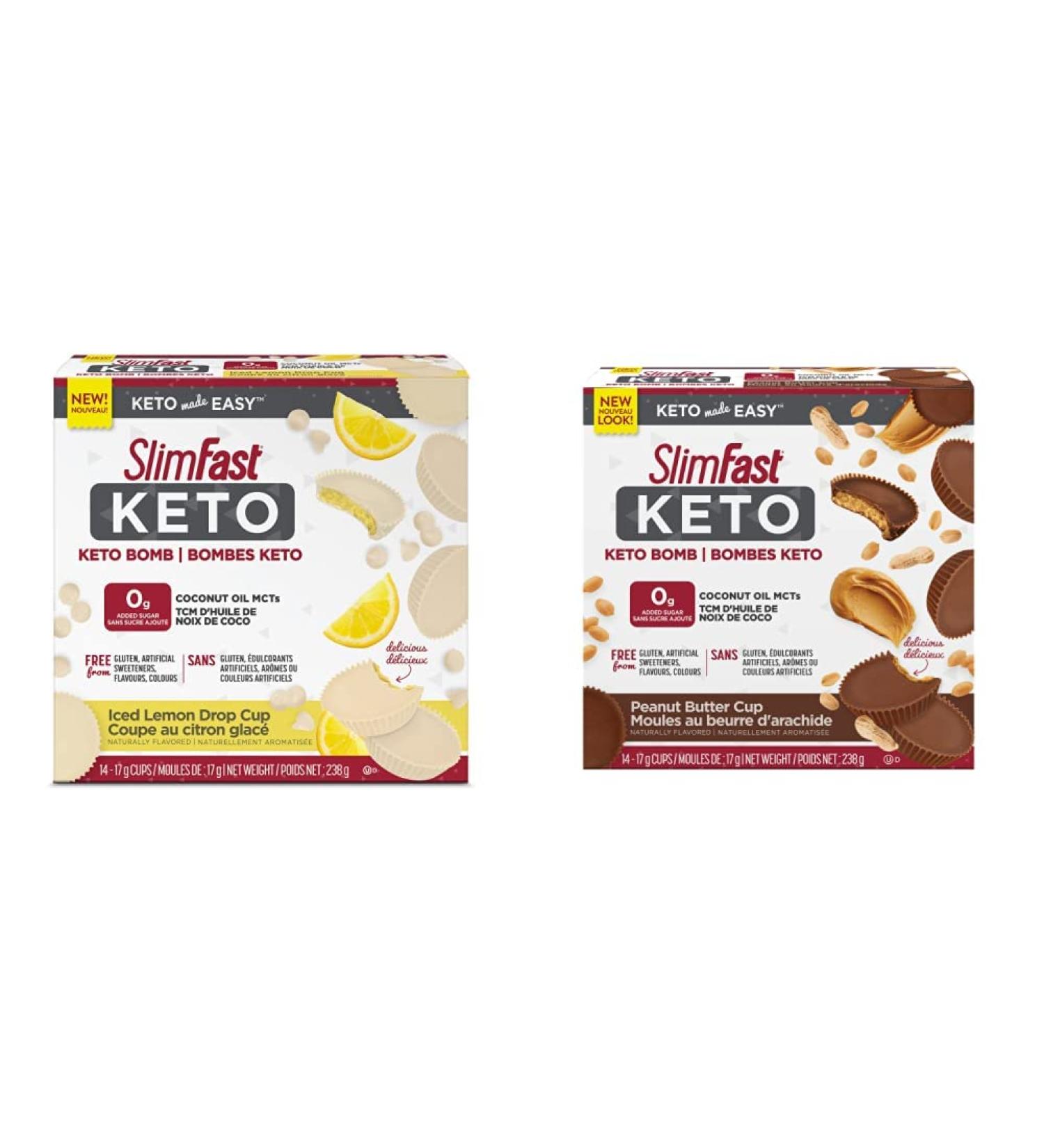 Slim-Fast Keto Bomb Snacks 14x17g Iced Lemon Drop Cups Per Box 238 Grams Ice Lemo Cup 238 Grams & Keto Bomb Snacks 14x17g Chocolate Peanut Butter Cups Per Box 238 Grams Bomb Snacks + Bomb Snacks - Buy Online on GoSupps.com