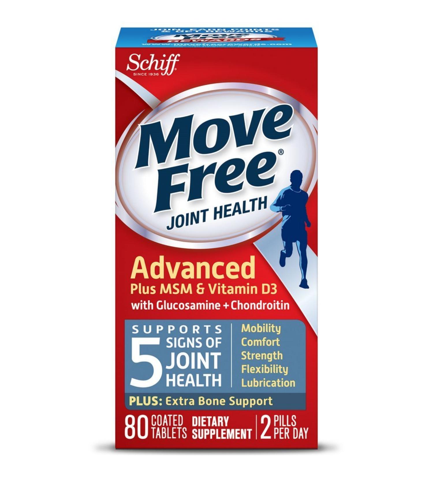 Move Free Advanced Plus MSM and Vitamin D3 80 tablets - Joint Health Supplement with Glucosamine and Chondroitin (Pack of 3) - Buy Online on GoSupps.com