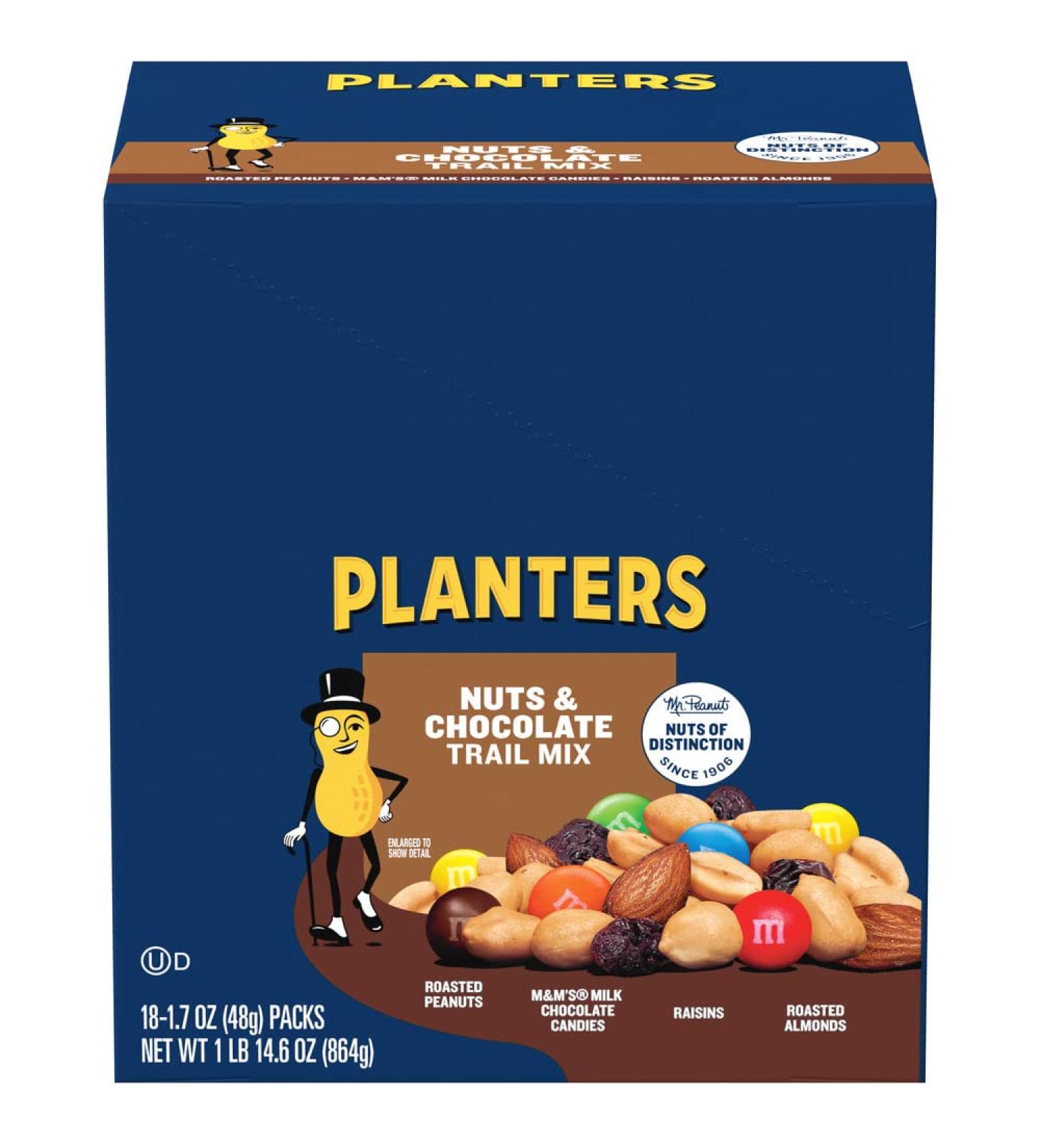 Planters Chocolate Trail Mix Nuts - 1.7 oz Bags (Pack of 18) - Nut & Chocolate Trail Mix - Buy Online on GoSupps.com
