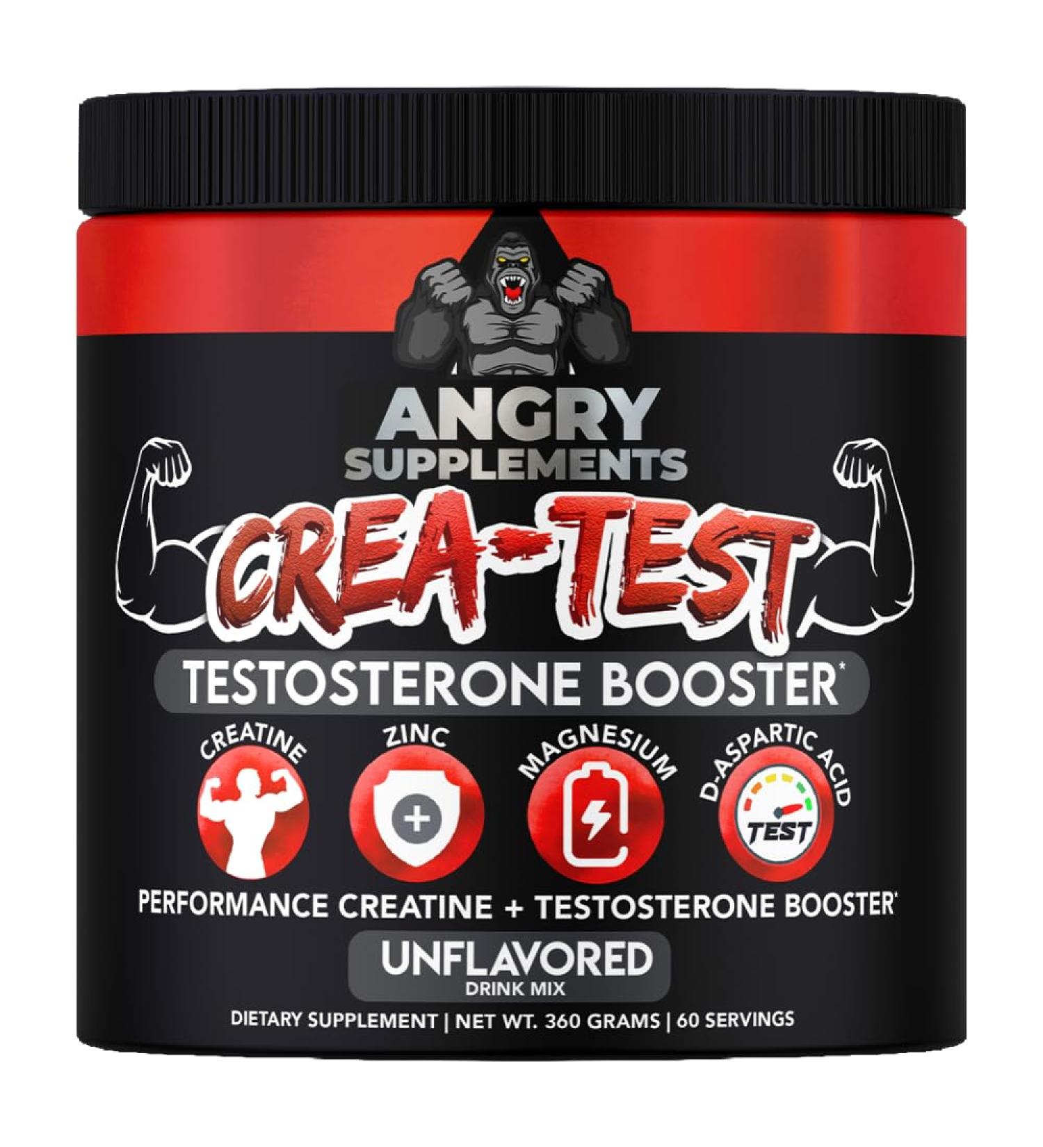 Angry Supplements Crea-Test 100% Creatine Monohydrate + Test Booster Powder for Monster Test Men w. D-Aspartic Acid Zinc & Magnesium Unflavored Drink Mix (360 Grams 60 Servings) 12.69 Ounce (Pack of 1) - Buy Online on GoSupps.com