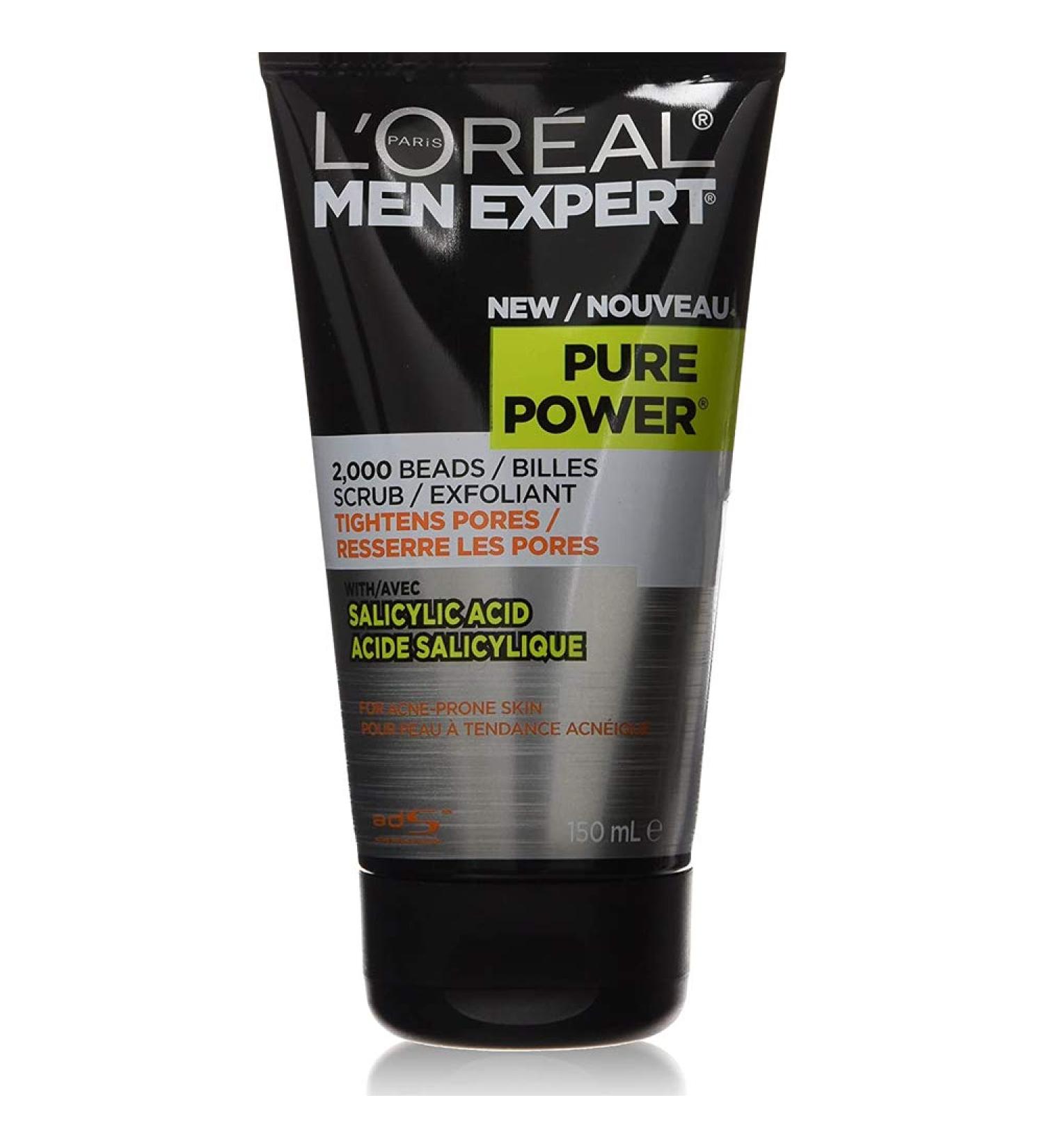L'Oreal Men Expert Face Scrub Exfoliating Gel Pure Power for Acne Prone Skin Face Scrub 150 ml.