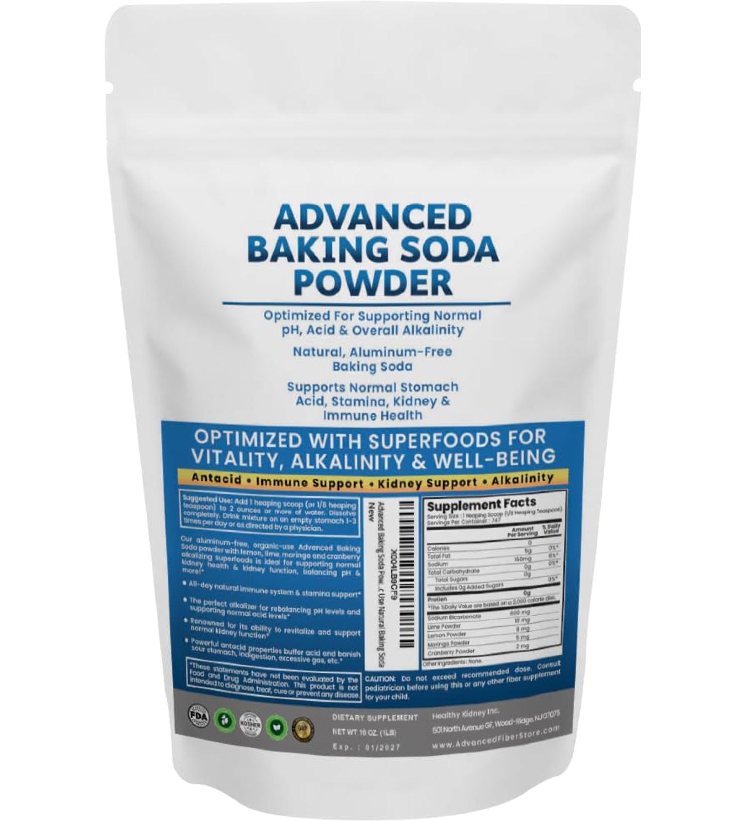 Advanced Baking Soda Powder: Organic Use Aluminum Free Baking Soda w/Superfoods to Support Kidneys Stomach Acid Alkalinity Immune Antacid Health & Wellness Organic Use - Buy Online on GoSupps.com