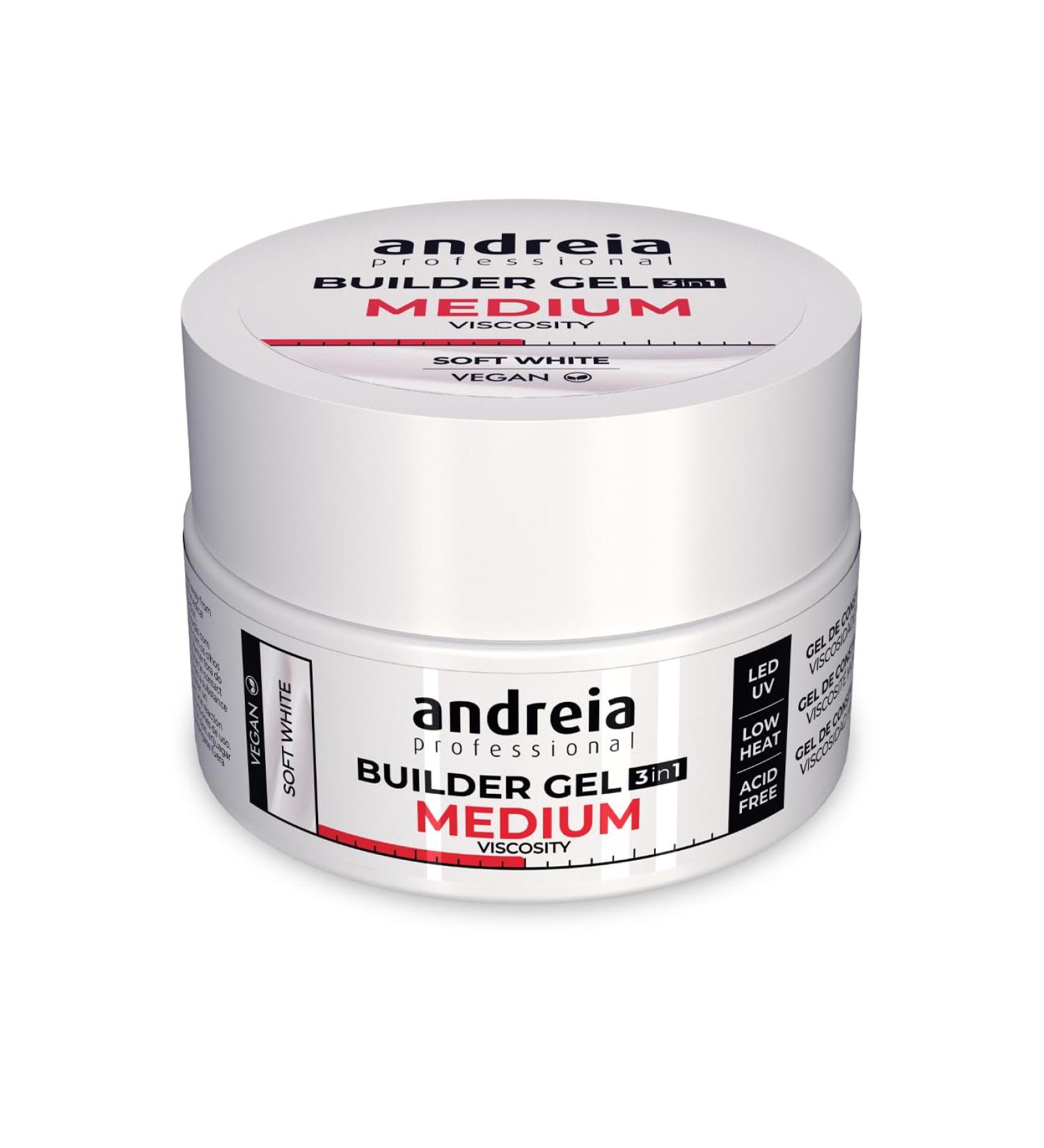 Andreia Professional Nail Gel Builder Medium Viscosity Construction - Best as Builder Gel Base and Top Coat Polish LED & UV Nail Art Kit - Soft White 22g - Buy Online on GoSupps.com