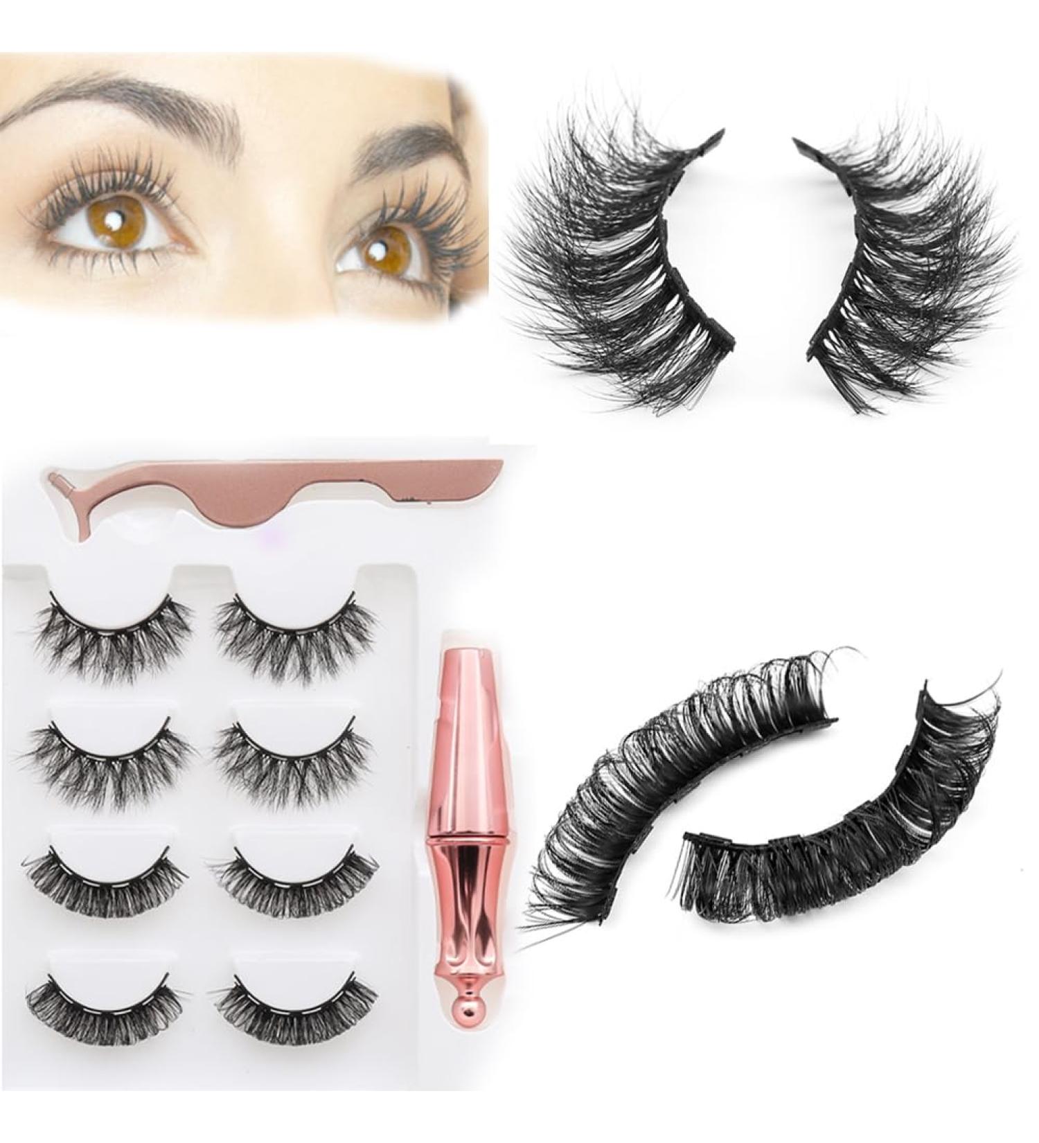 4 Pairs Magnetic Eyelash Extensions Kit - Natural Look Reusable Eyelashes with Eyeliner & Tweezer | International Shipping - Buy Online on GoSupps.com