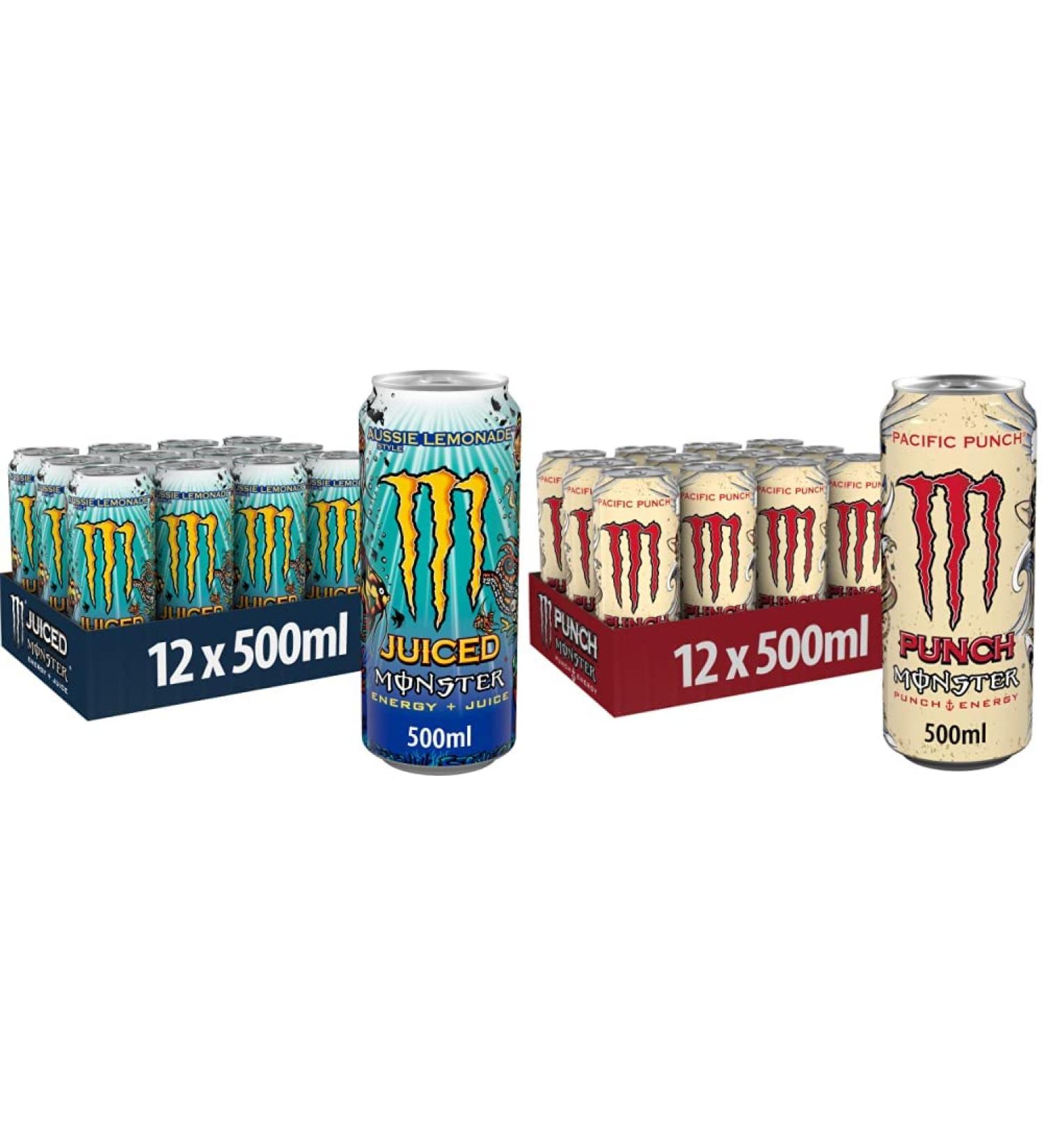 Buy Monster Energy Juiced Aussie Style Lemonade & Pacific Punsch - Refreshing Caffeinated Energy Drink with Raspberry Guava & Cherry - One-Way Bundle Available for International Shipping - Buy Online on GoSupps.com