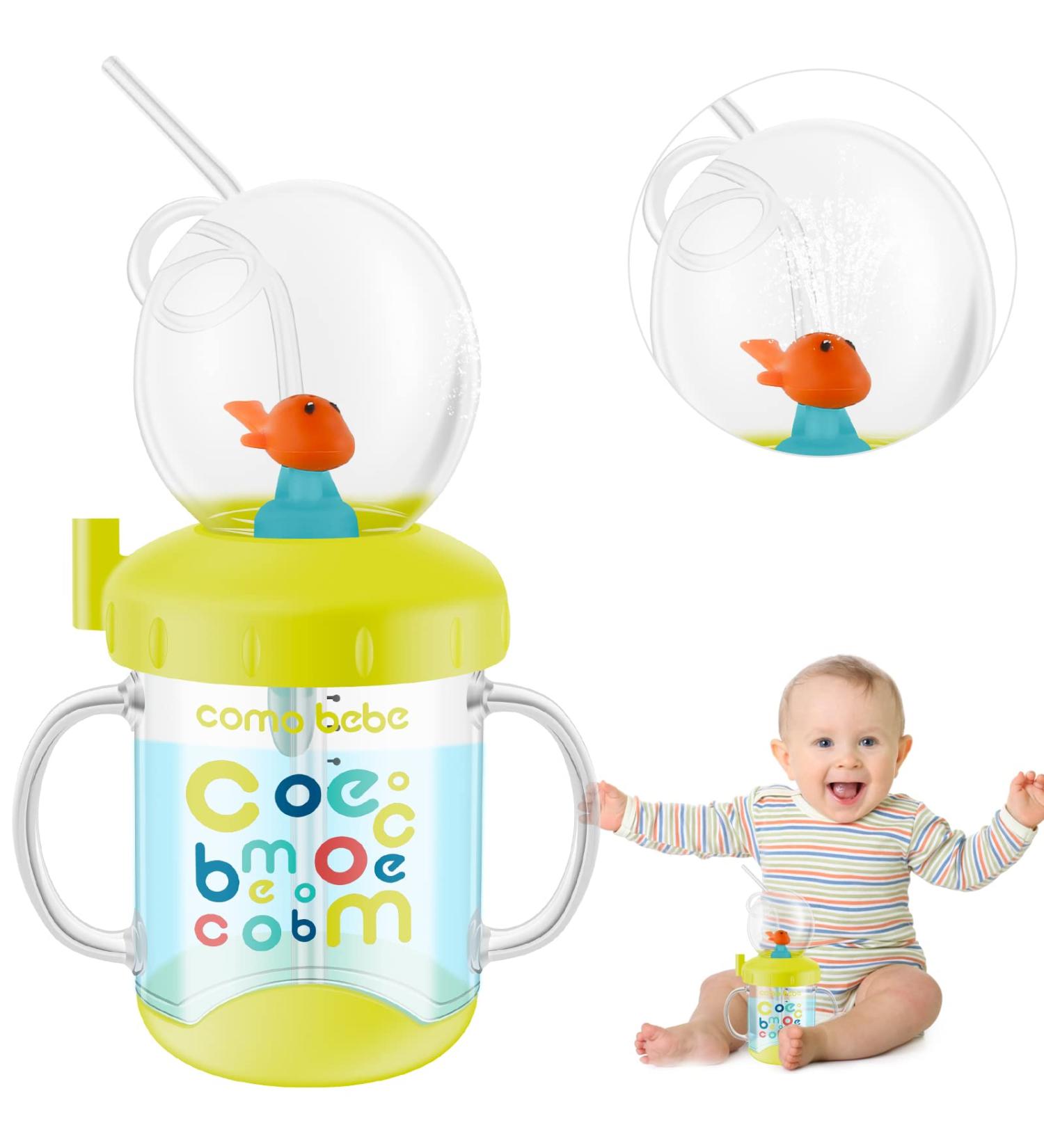 Baby Drinking Cup with Straw | Cute Whale Design | 220ML Portable Water Cup | Creative Colorful Toddler Cup for Kids | Boys Girls | Light Green - Buy Online on GoSupps.com