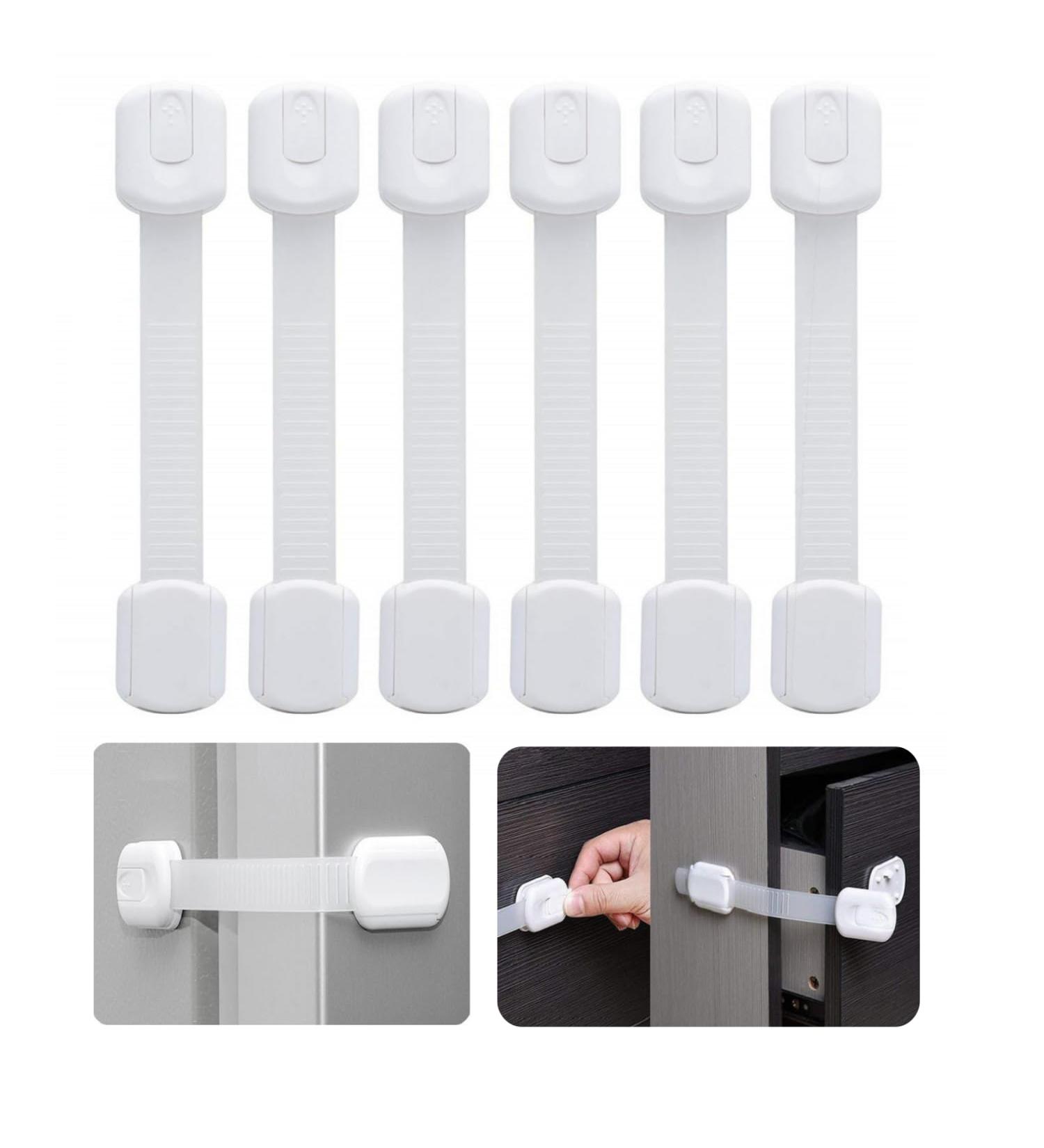 Child Safety Lock Set for Closets & Drawers | 6-Piece Baby Locking Cabinet Kit | No Drill Installation | Strong Adhesive | White - Buy Online on GoSupps.com