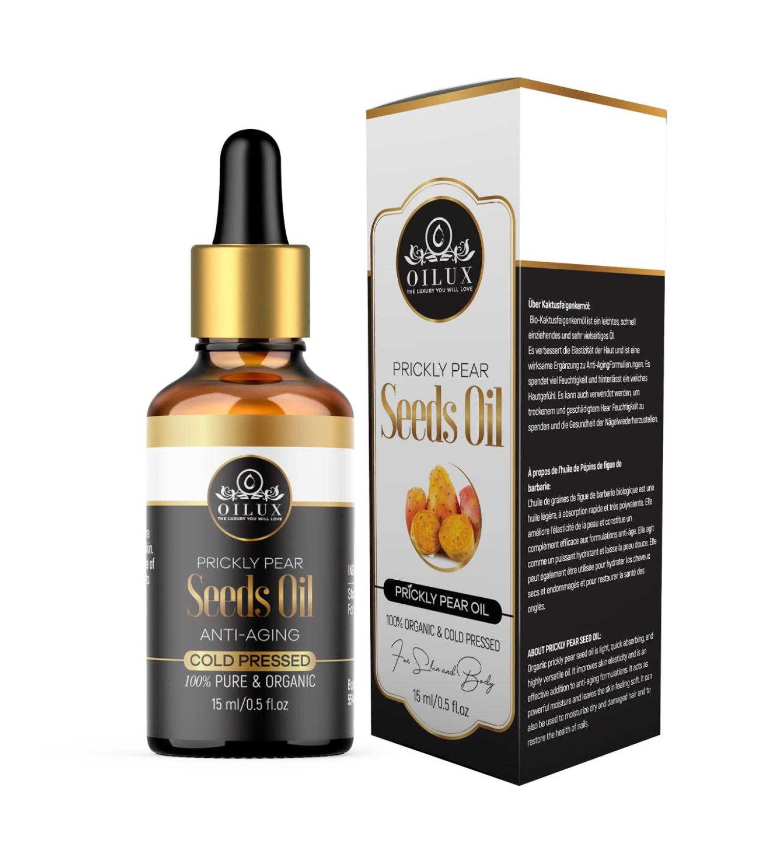 OILUX Organic Cold Pressed Prickly Pear Seed Oil - 100% Natural Prickly Pear Seed Oil - Buy Online on GoSupps.com