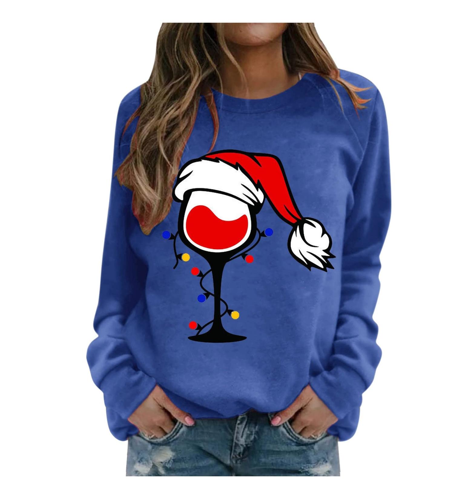 Shop Women's 3D Plush Christmas Sweater Stylish Shoulder-Free Long Sleeve Sweatshirt for Winter | Black & Blue | Perfect Holiday Gift - Buy Online on GoSupps.com