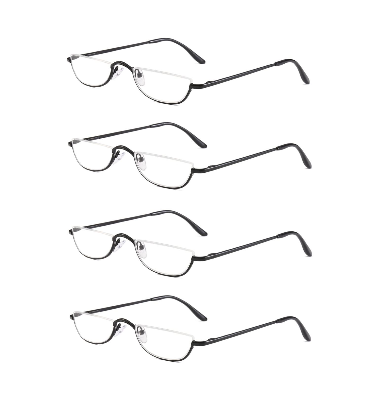 Half Frame Metal Moon Reading Glasses 4 Pack - 1.50 Strength - Black Half Frame Readers for Men and Women - Buy Online on GoSupps.com